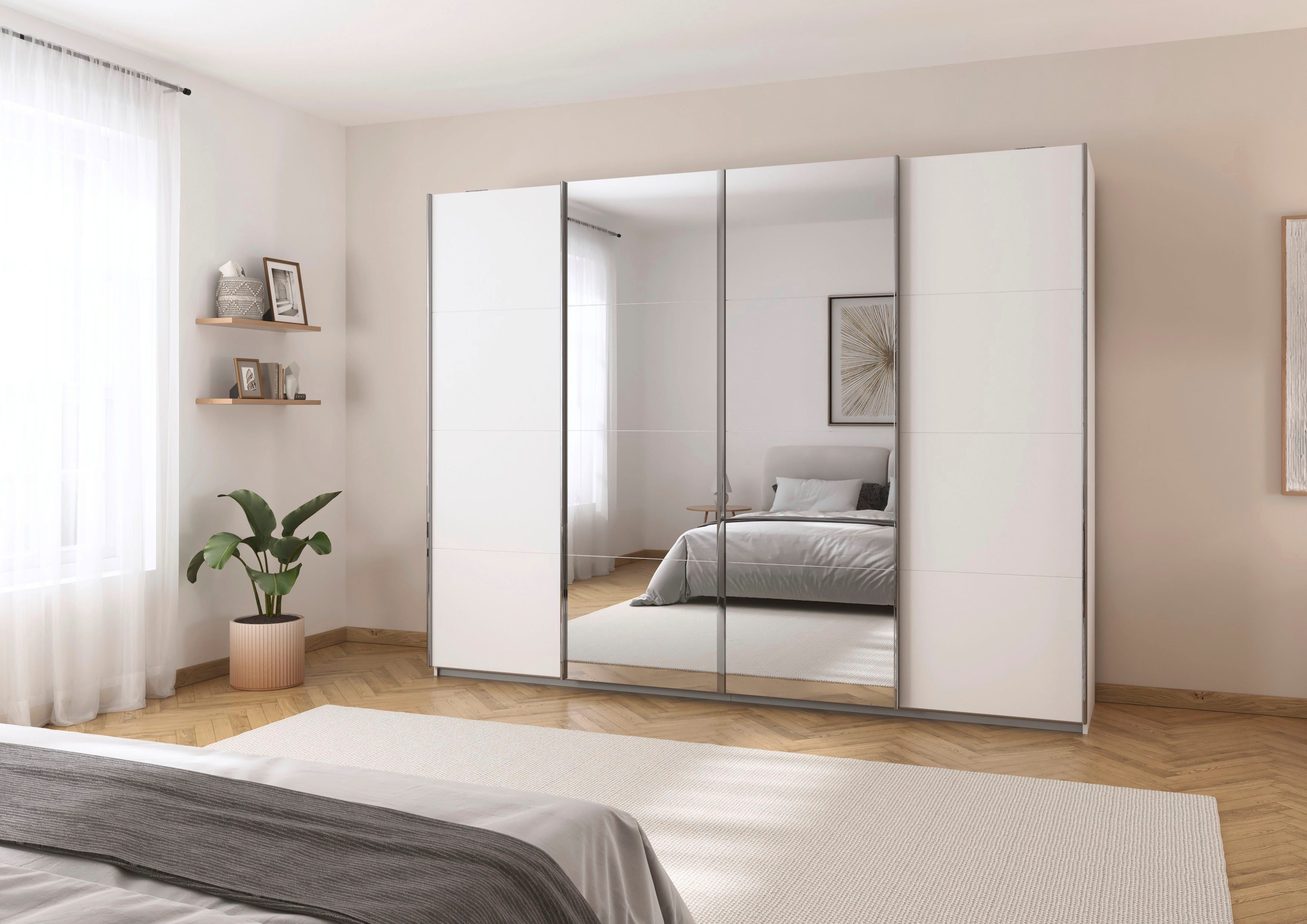 rauch Schwebetürenschrank Kleiderschrank Schrank Garderobe Wäscheschrank Ankleide SYNCRONO (Mitteltüren öffnen parallel, Breiten 271/316/361 cm Höhen 211/230 cm) Mitteltüren mit praktischer Synchron-Öffnung MADE IN GERMANY