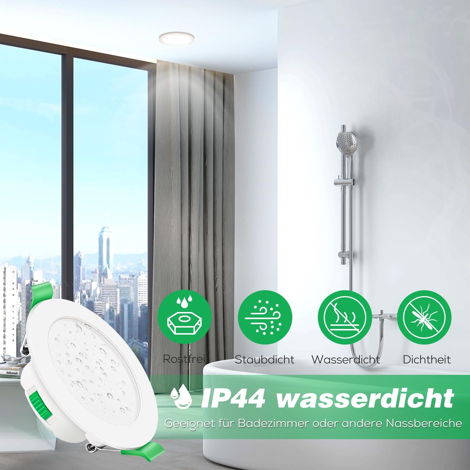 ALUSSO LED Einbaustrahler 6er-Set, 7W Decken Leuchte, 68mm Flach Strahler Dimmbar Spot, Helligkeit von 10 % bis 100 %, Rund, Weiß