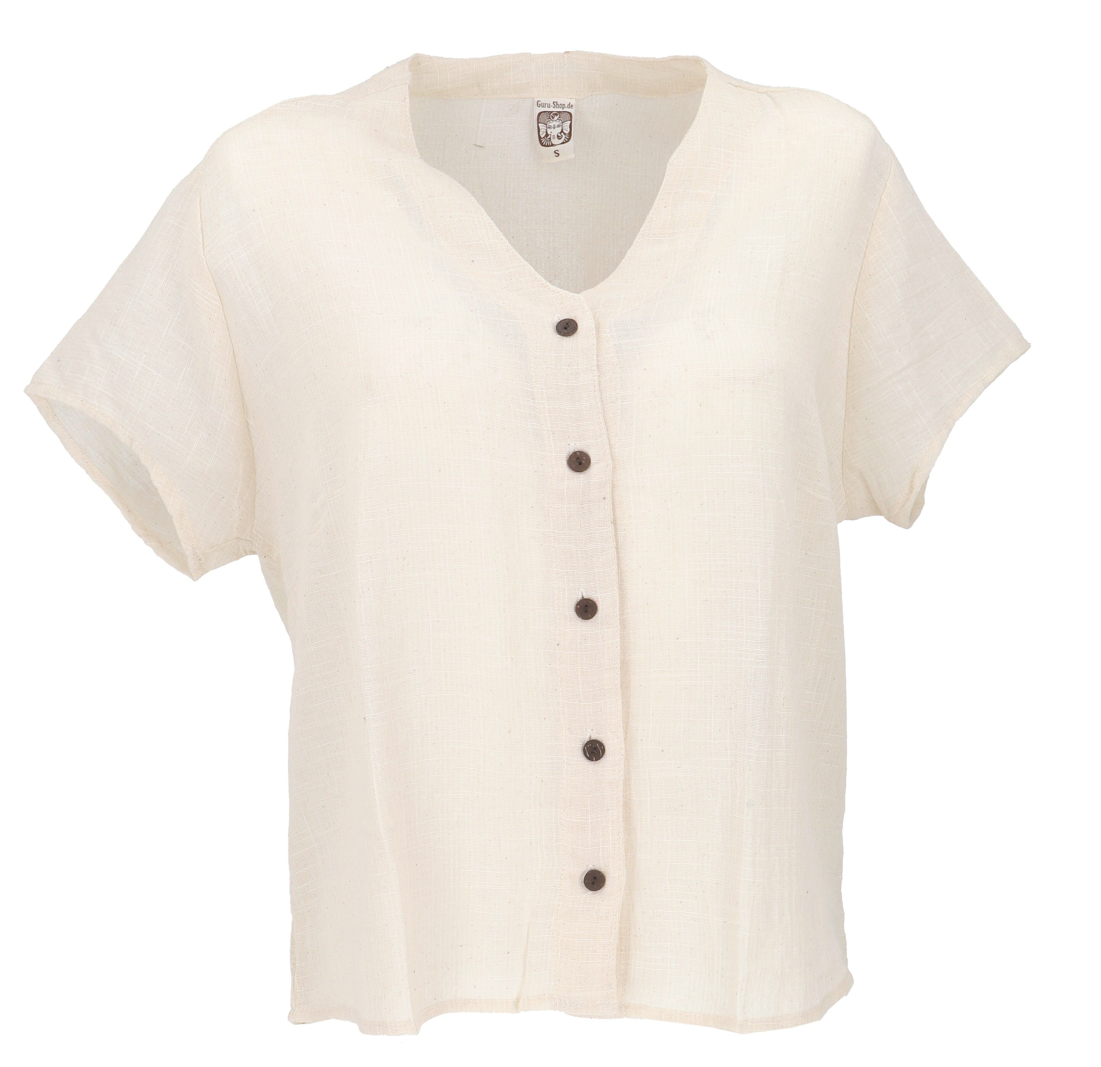 Guru-Shop Longbluse Luftiges Basic Blusentop, Kurzarm Baumwollbluse.. alter günstig online kaufen