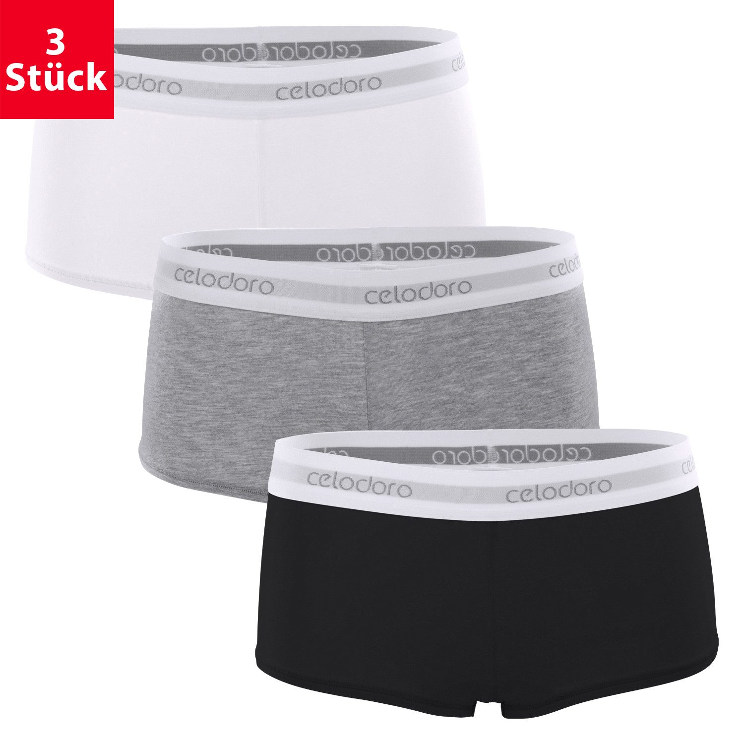 celodoro Panty Damen Panty mit Webgummi-Bund (3er Pack) Sport Slip mit Logo