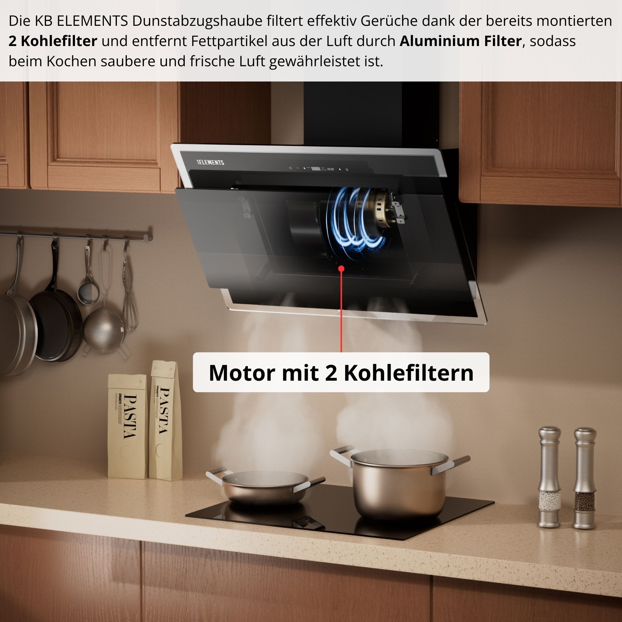 KB Elements Kopffreihaube mit Fernbedienung, 1000 m³/h mit Fernbedienung, 1000 m³/h, Fernbedienung, 1000 m³/h Saugleistung