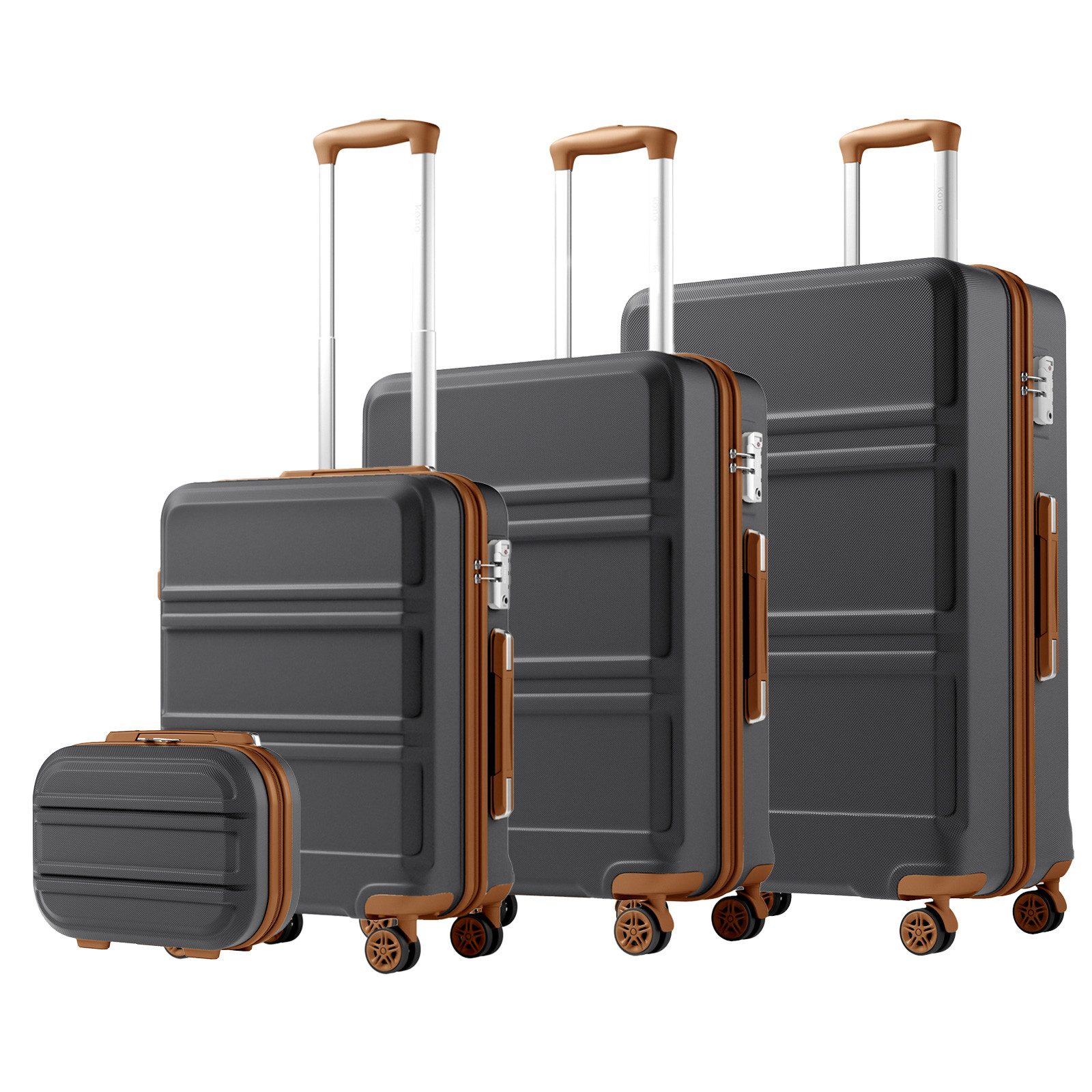 KONO Kofferset 4-teiliges Reiseset, ABS-Hartschalenkoffer (XL/L/M) + Kosmetikkoffer, (4 tlg)