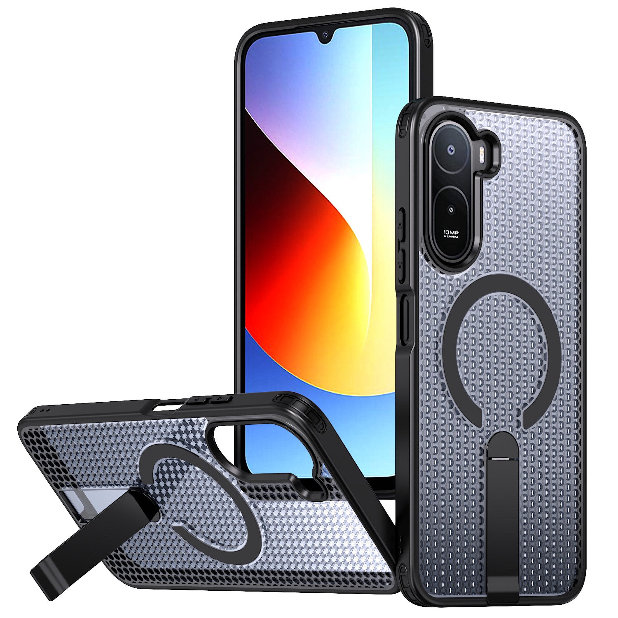Wigento Handyhülle Magnetische Kickstand Silikon Xiaomi Redmi A7 Pro TPU / PC Schwarz 6,9 Zoll, Magnetring, Kamera Schutz, stoßabsorbierend, auftsellbar