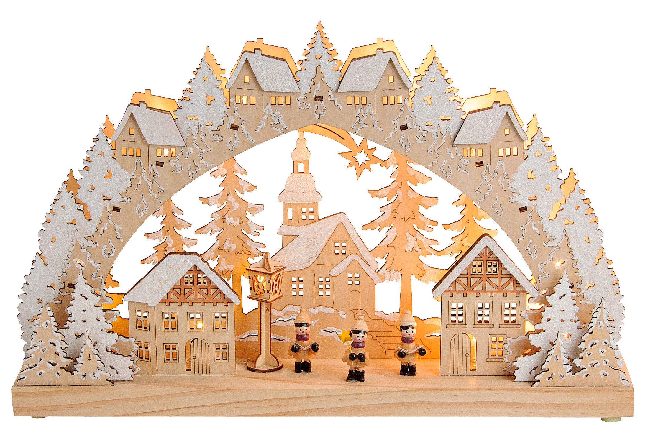 Wurm LED Schwibbogen Schwibbogen Kirche im Winterwald mit LED Beleuchtung aus Holz