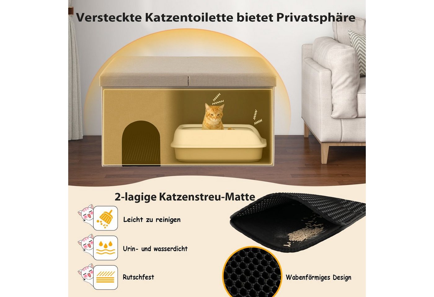 Thumbnail - COSTWAY Indoorhütte Katzenhöhle, faltbar mit Deckel, 2-lagige