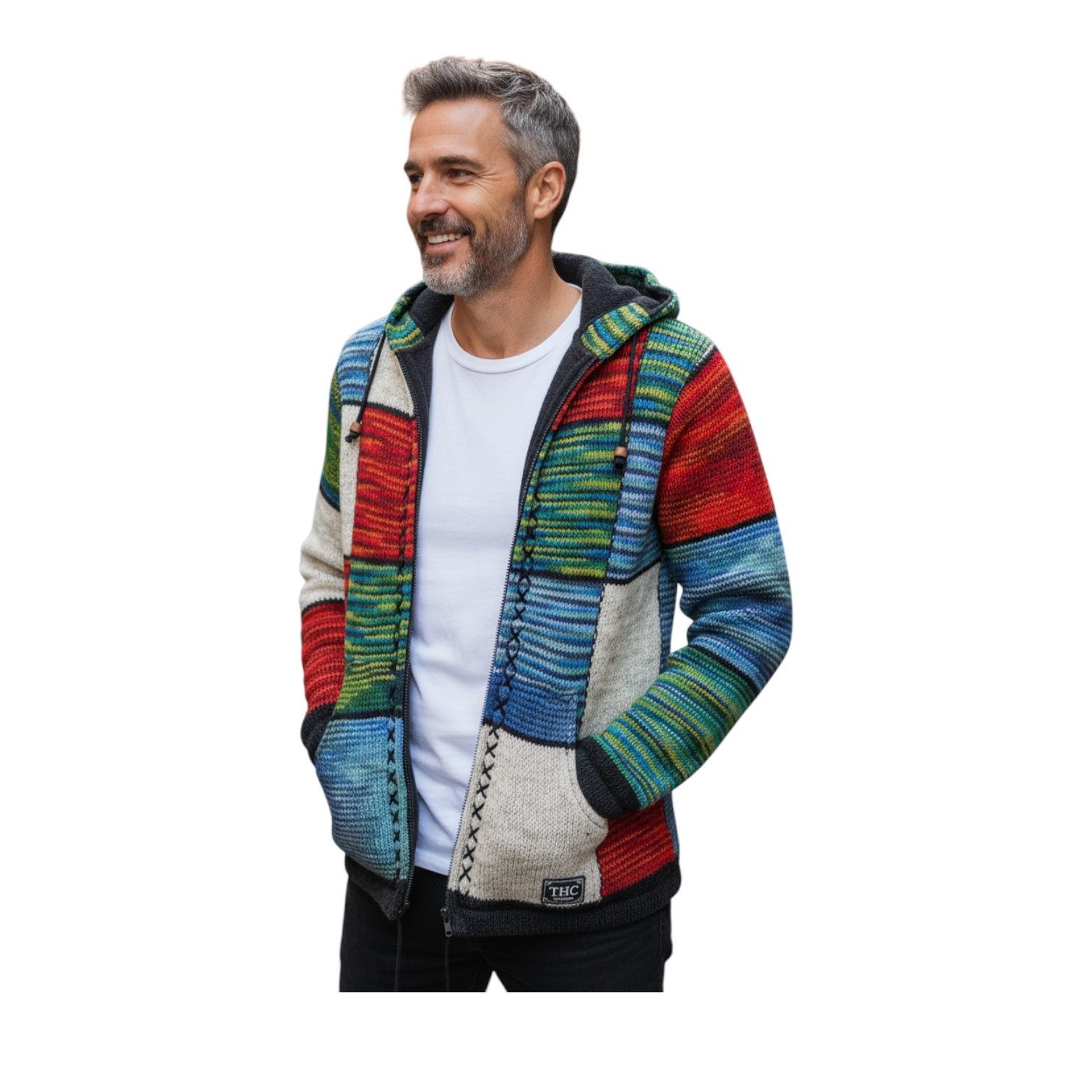 THC Natural Line Strickjacke THC Strickjacke 803 Quadrate (1 Stück, 1-tlg., 1 Stück) Strickjacke mit abnehmbarer Kapuze