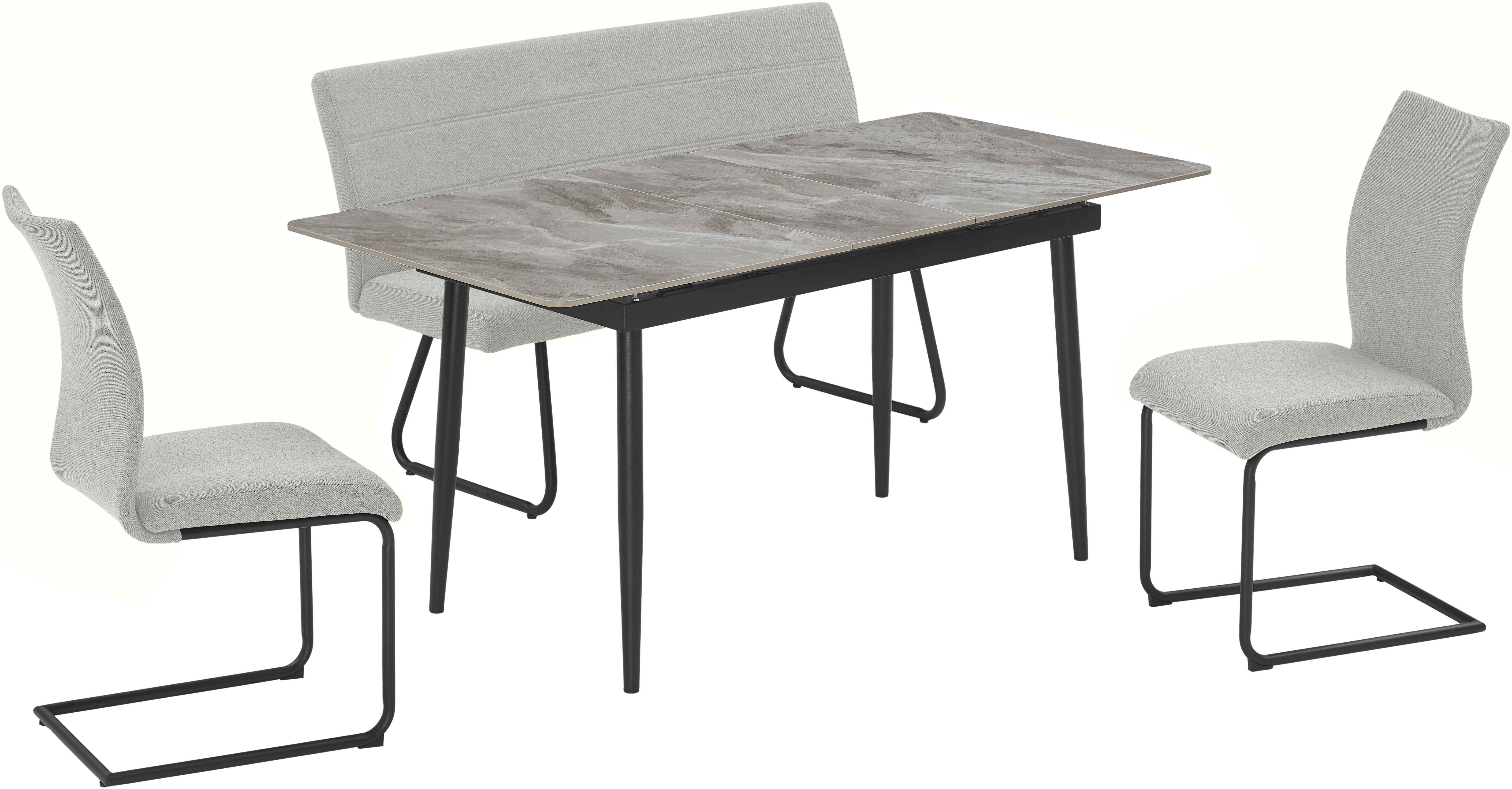 OTTO home Essgruppe Stevian, (Set, 4-tlg., Ausziehbarer Esstisch + Bank + 2 günstig online kaufen