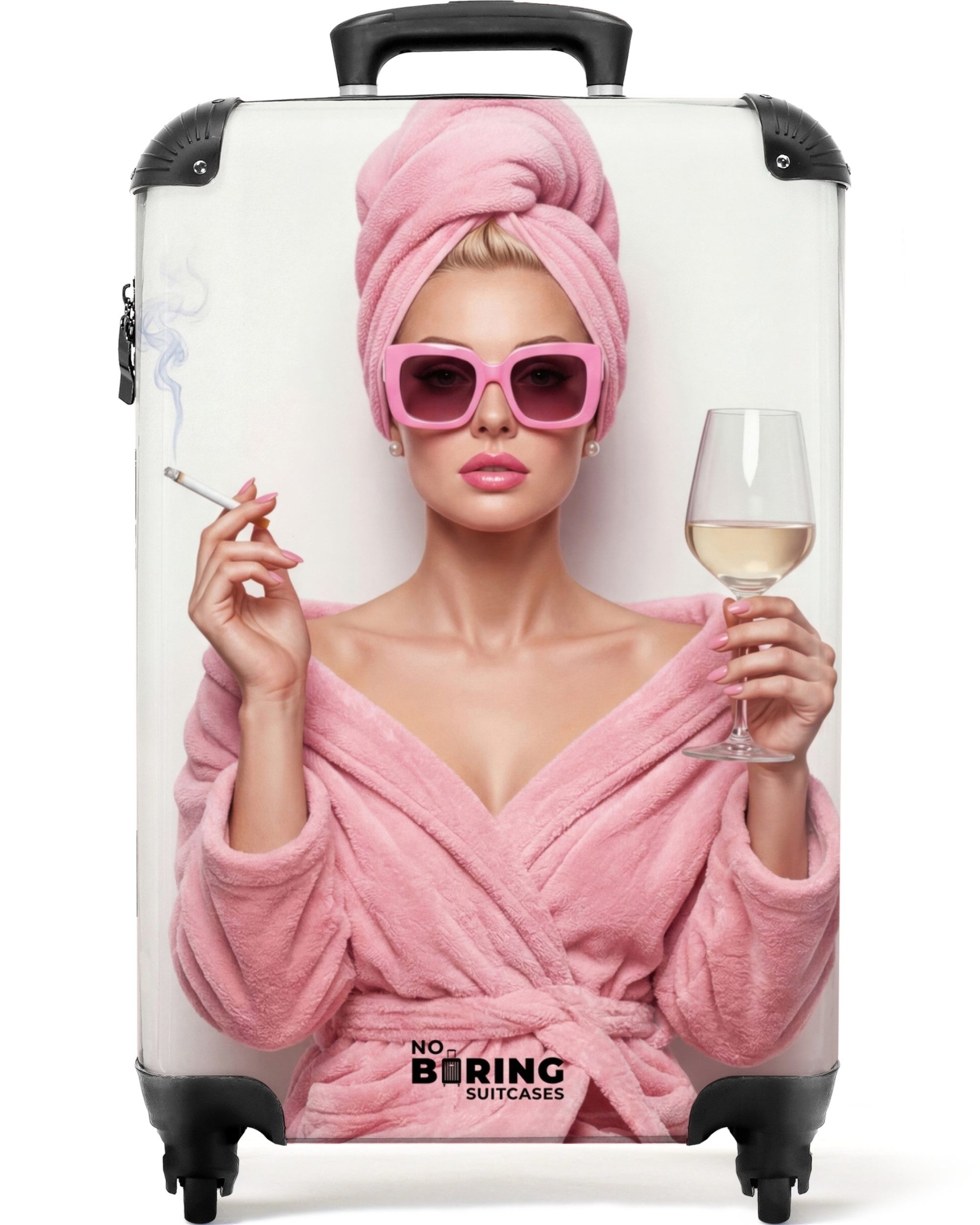 Hartschalen-Trolley Frau - Rosa - Wein - Sonnenbrille 55x35x20cm