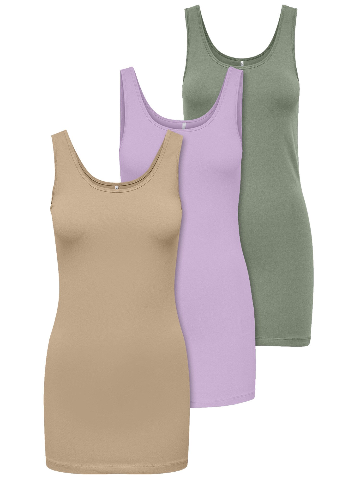 ONLY Tanktop Live Love (3-tlg) Lange Tops, elastische Baumwollqualität