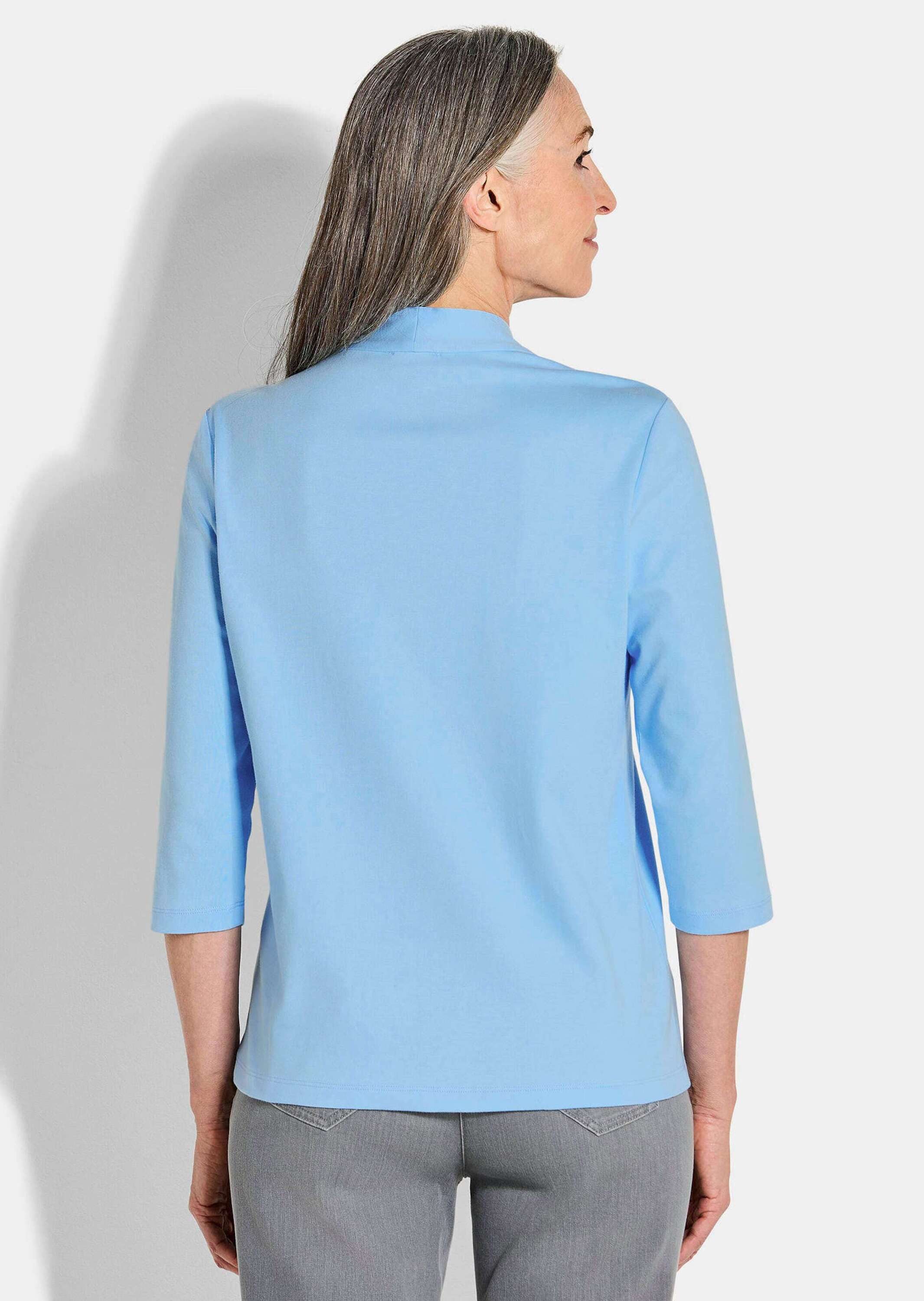 GOLDNER Print-Shirt Elegantes Basic-Shirt mit V-Ausschnitt Zeitloses Halbarmshirt mit schmeichelndem Ausschnitt, reine Baumwolle