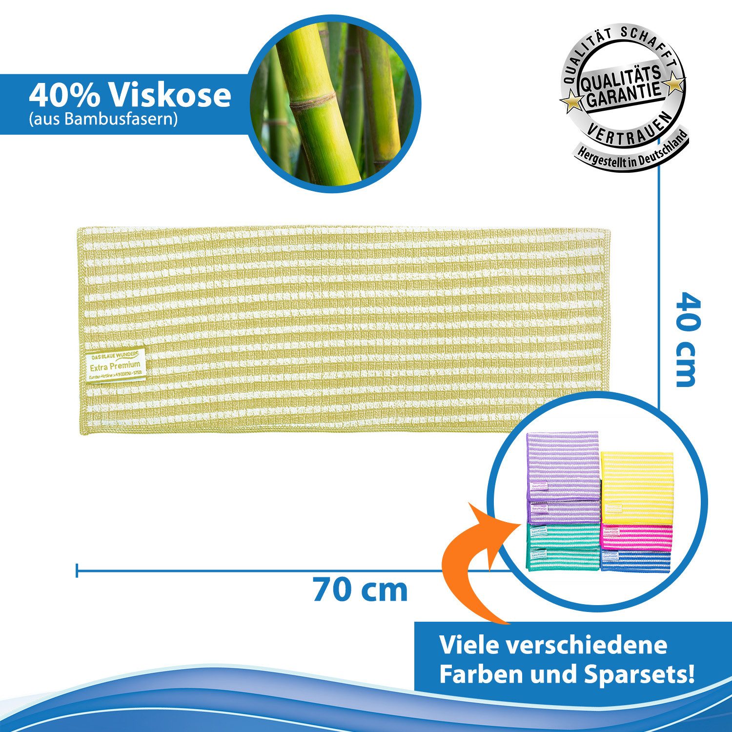 Das Blaue Wunder® Geschirrtuch EXTRA Premium aus Bambusfasern für Küche und Haushalt, (Set in 40 x 70cm), Reinigen und Trocknen, Streifen- und fusselfrei, Wasch – Bild 5 von 5