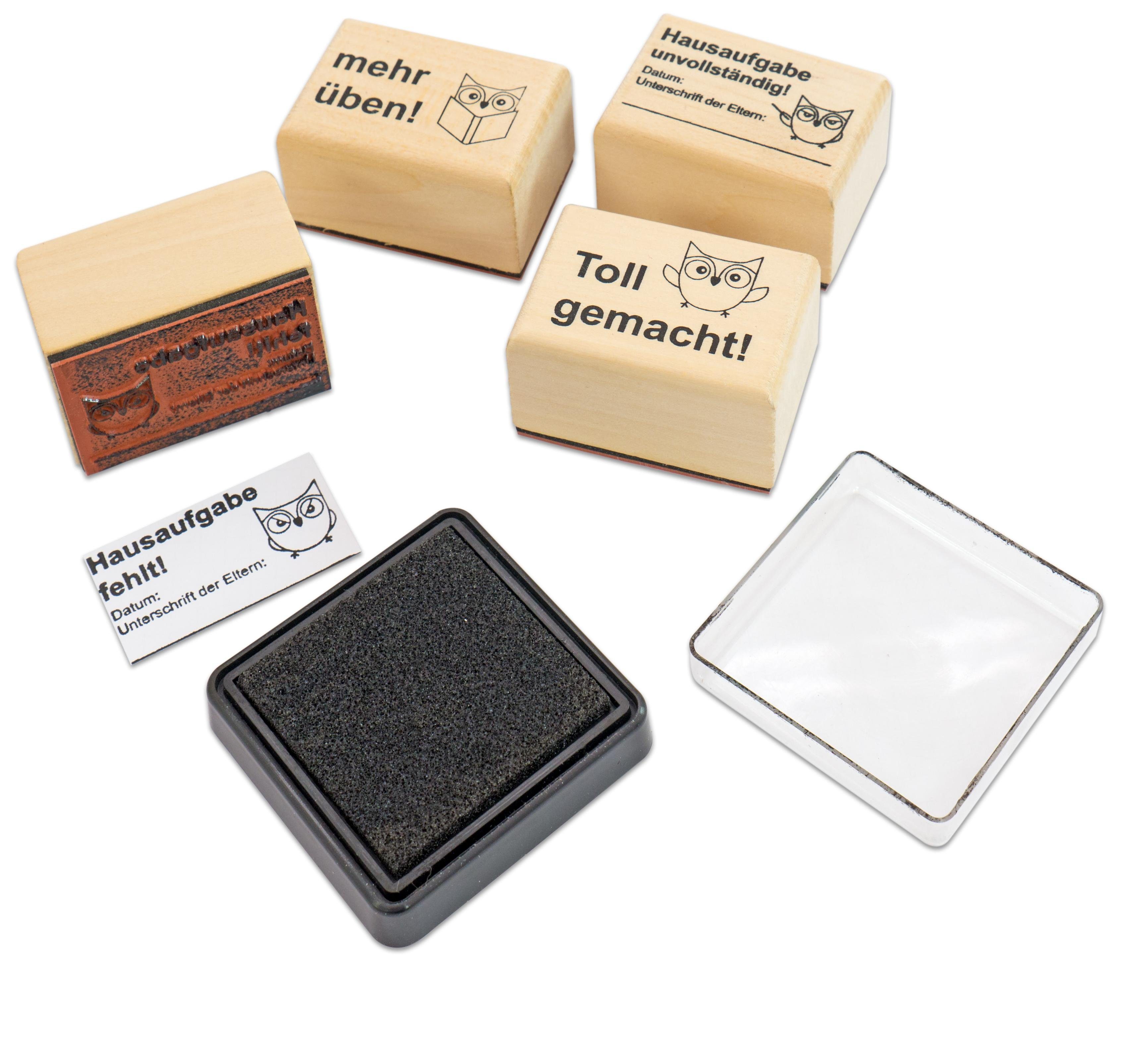 Betzold Stempel Hausaufgabenstempel, 4 Stück inkl. Stempelkissen