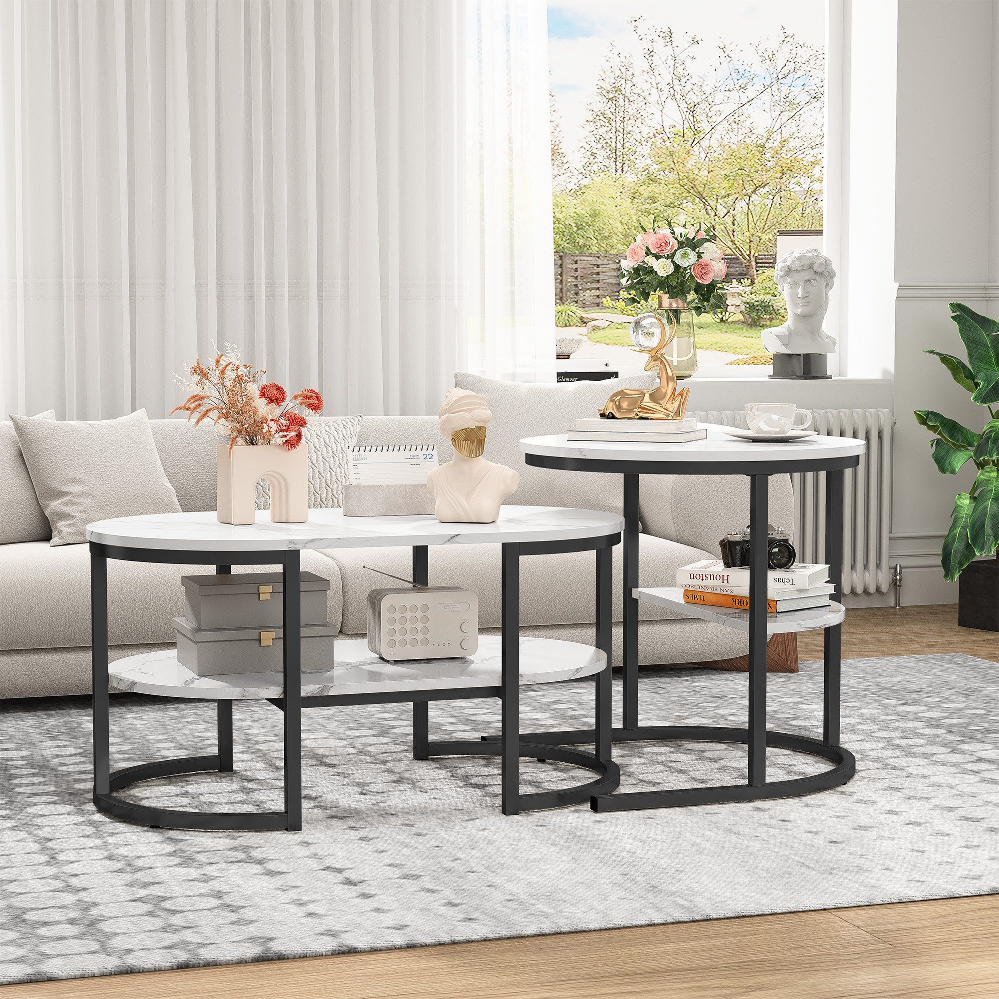 FUROKOY Couchtisch 2er-Satztisch Beistelltisch stapelbarer Sofatisch günstig online kaufen