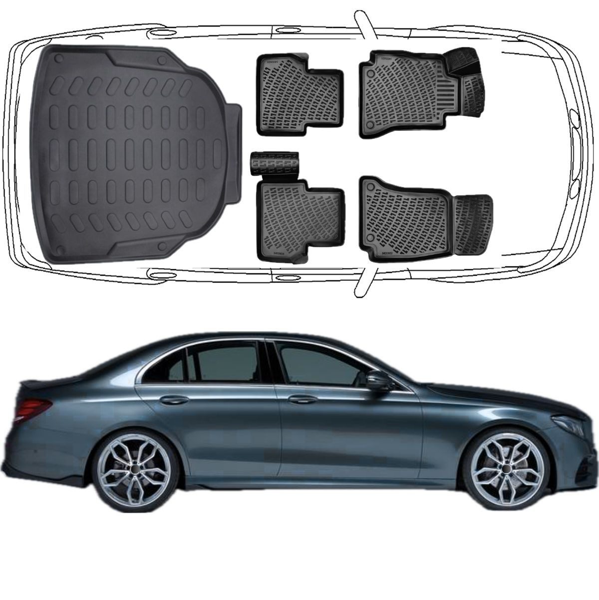 Trimak Passform-Fußmatten Oder Kofferraumwanne Oder Set für Mercedes E Klasse, Mercedes E Klasse W213 Sedan 2016-2023 Fussmatten & Kofferraummatte