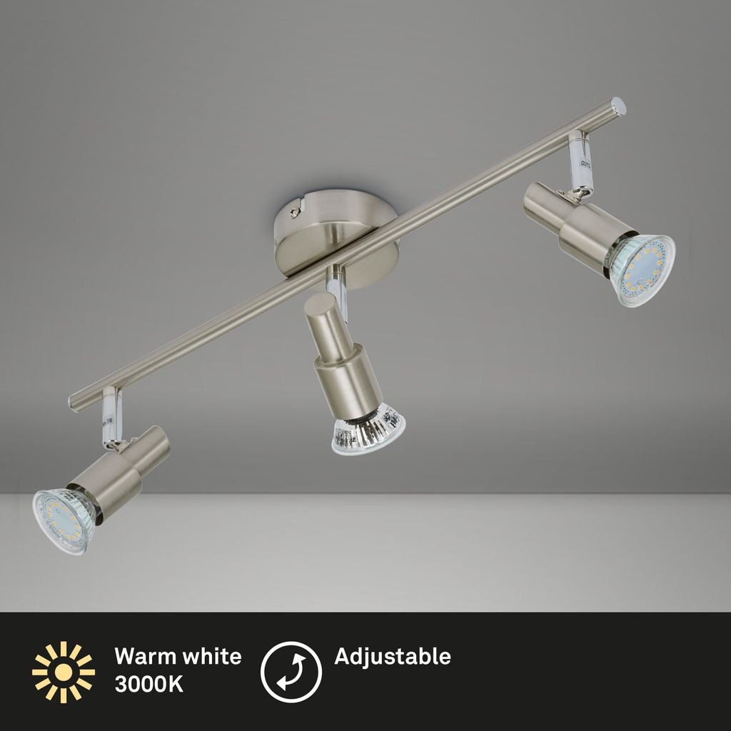 Briloner Leuchten LED Deckenleuchte 2907-032, LED wechselbar, 2700K - Extra-Warmweiß, matt-nickel, GU10, Deckenlampe