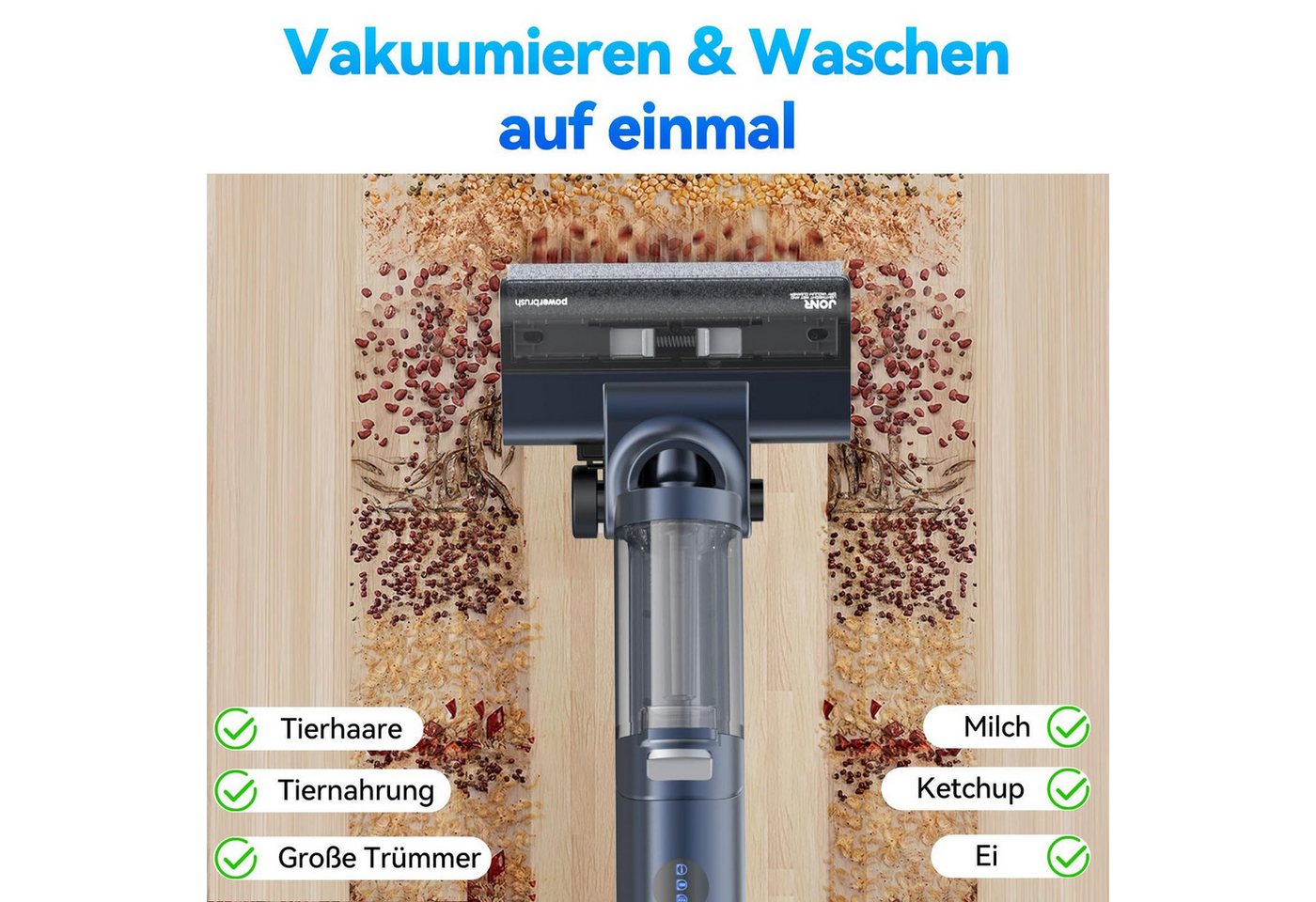 JONR Nass-Trocken-Akkusauger ED12 Pro vollautomatischer Heißwasserreinigung und Heißlufttrocknung, Dreikantenreinigung, verbesserte Reinigung von Ecken und Kante, Dreikantenreinigung, 850mL Wassertank, Anti-Verwirrungs-Haar