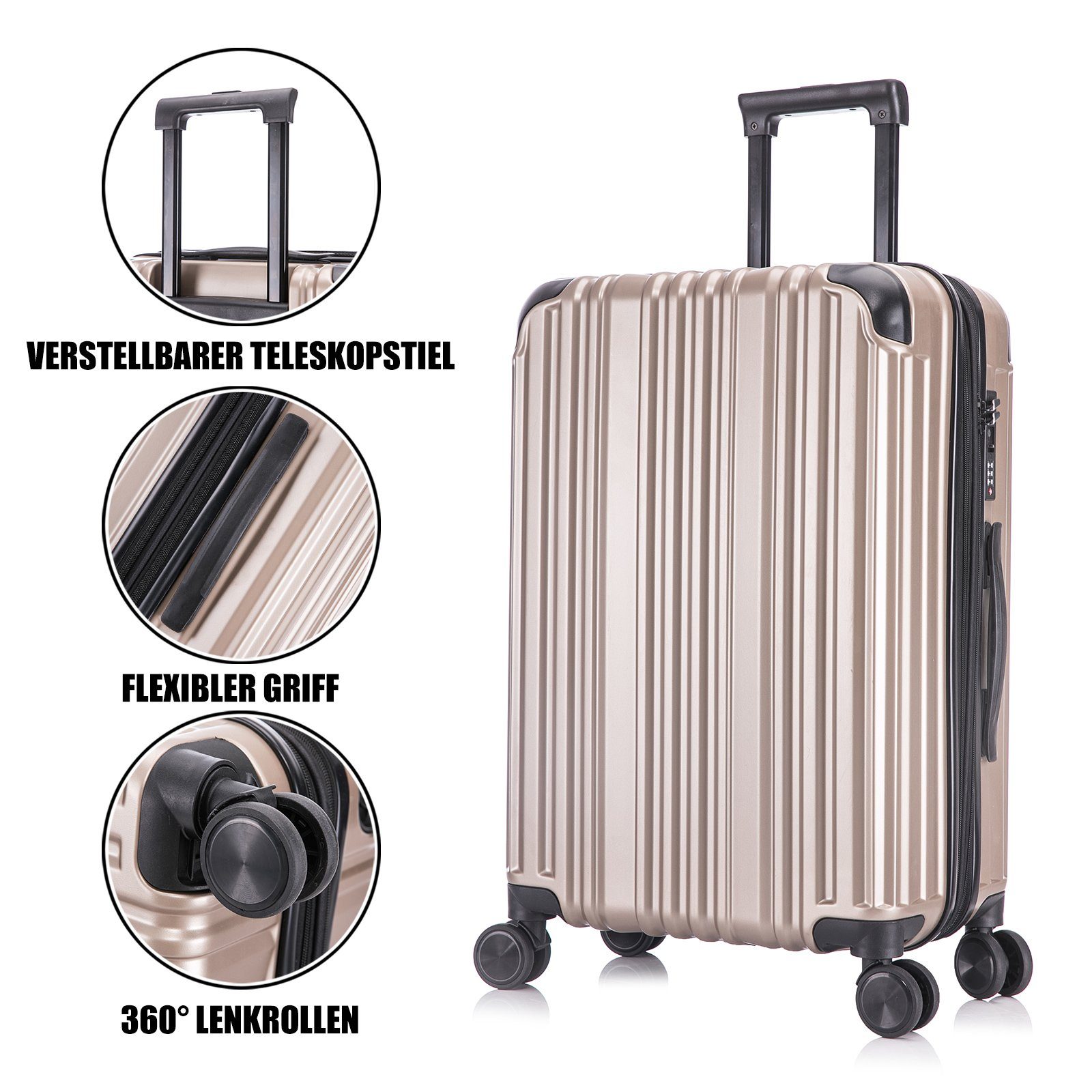 interGo Hartschalen-Trolley Reisekoffer mit 4 Rollen Harteschalenkoffer TSA-Zahlenschloß Koffer, 4 Rollen, Hartschalenkoffer