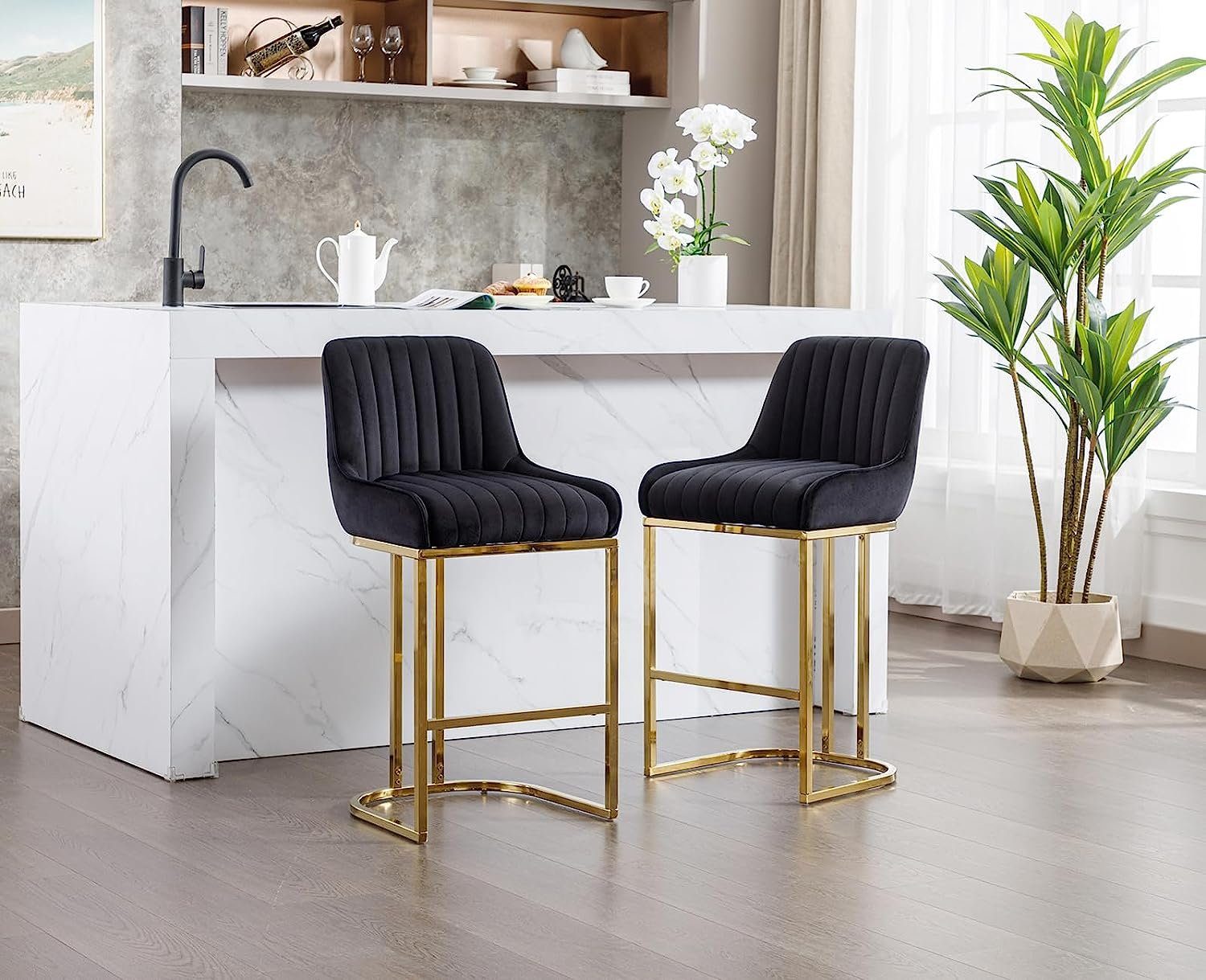 WAHSON OFFICE CHAIRS Barhocker Samt 2/4er Set Küchenhocker mit Lehne