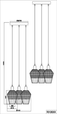 TRIO Leuchten Pendelleuchte Borka, ohne Leuchtmittel, warmweiß - kaltweiß, Boho Hängelampe aus Rattan 3-flammig exkl E27 max 40W höhenverstellbar