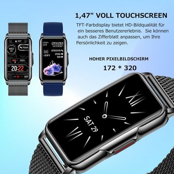 Mutoy Smartwatch, Fitness Tracker Uhr für Damen Herren, Aktivitätstracker Smartwatch (1,47" HD Voll Touchscreen Zoll) Set, mit Wechselband aus wechem Silikon und Milanaise Uhrenarmbänder, Pulsmesser Schrittzähler Schlafmonitor Stoppuhr Musiksteuerung