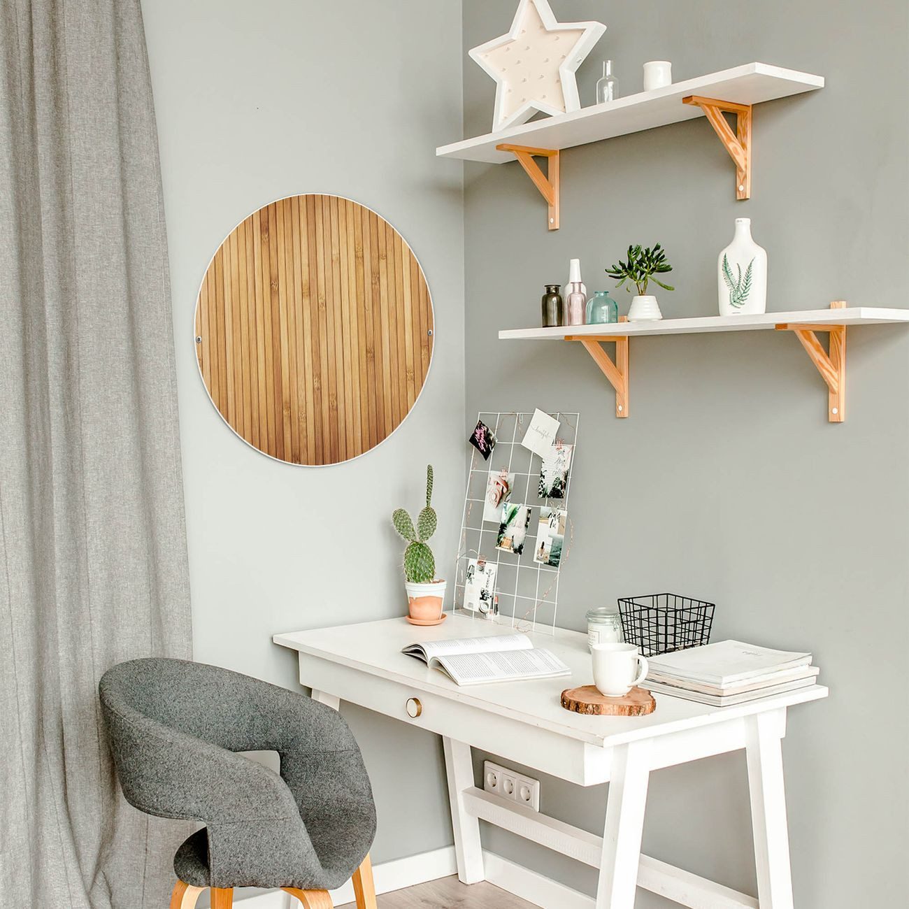 banjado Magnettafel Stahl Rund Bambusholz, (inkl. 4 Magnete, Runde Stahlmagnettafel)