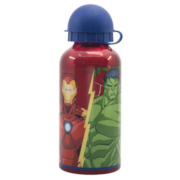 MARVEL Lunchbox Marvel Avengers Kinder 4 teiliges Set, (4-tlg), 3 Kammern Brotdose Alu-Trinkflasche Besteck