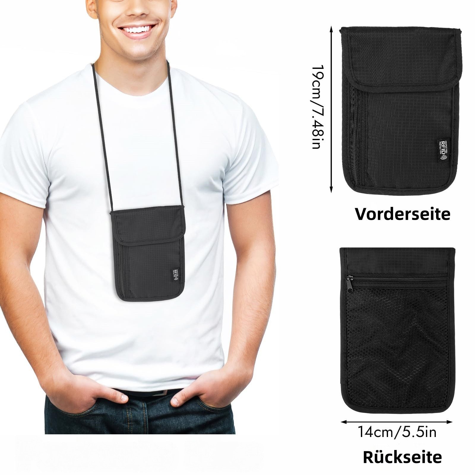 FOUORTUNATE-BEE Brustbeutel RFID-Schutz Brusttasche – Wasserfester, Diebstahlsicherer Travel Bag