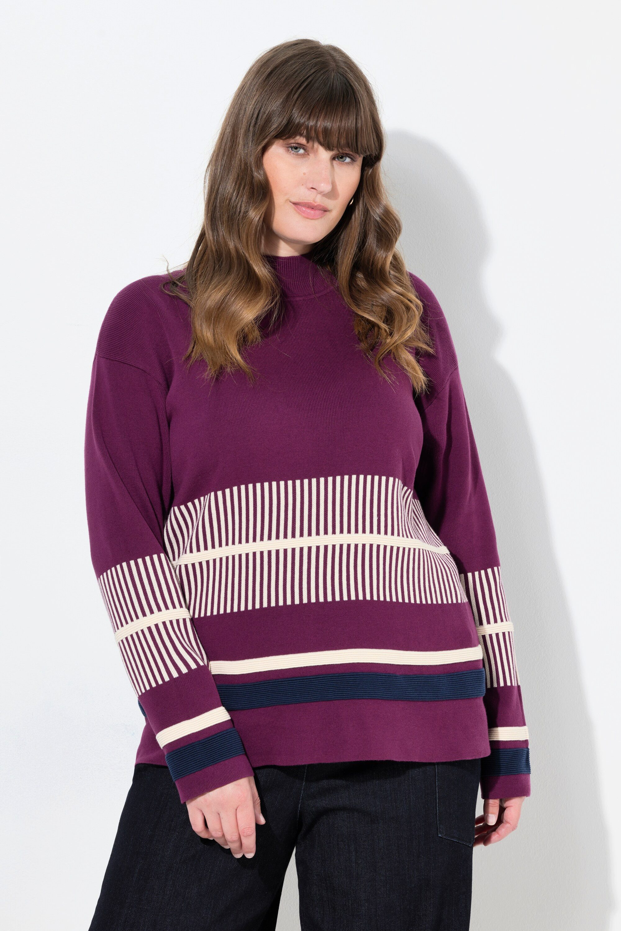 Ulla Popken Strickpullover Pullover Streifen Stehkragen günstig online kaufen