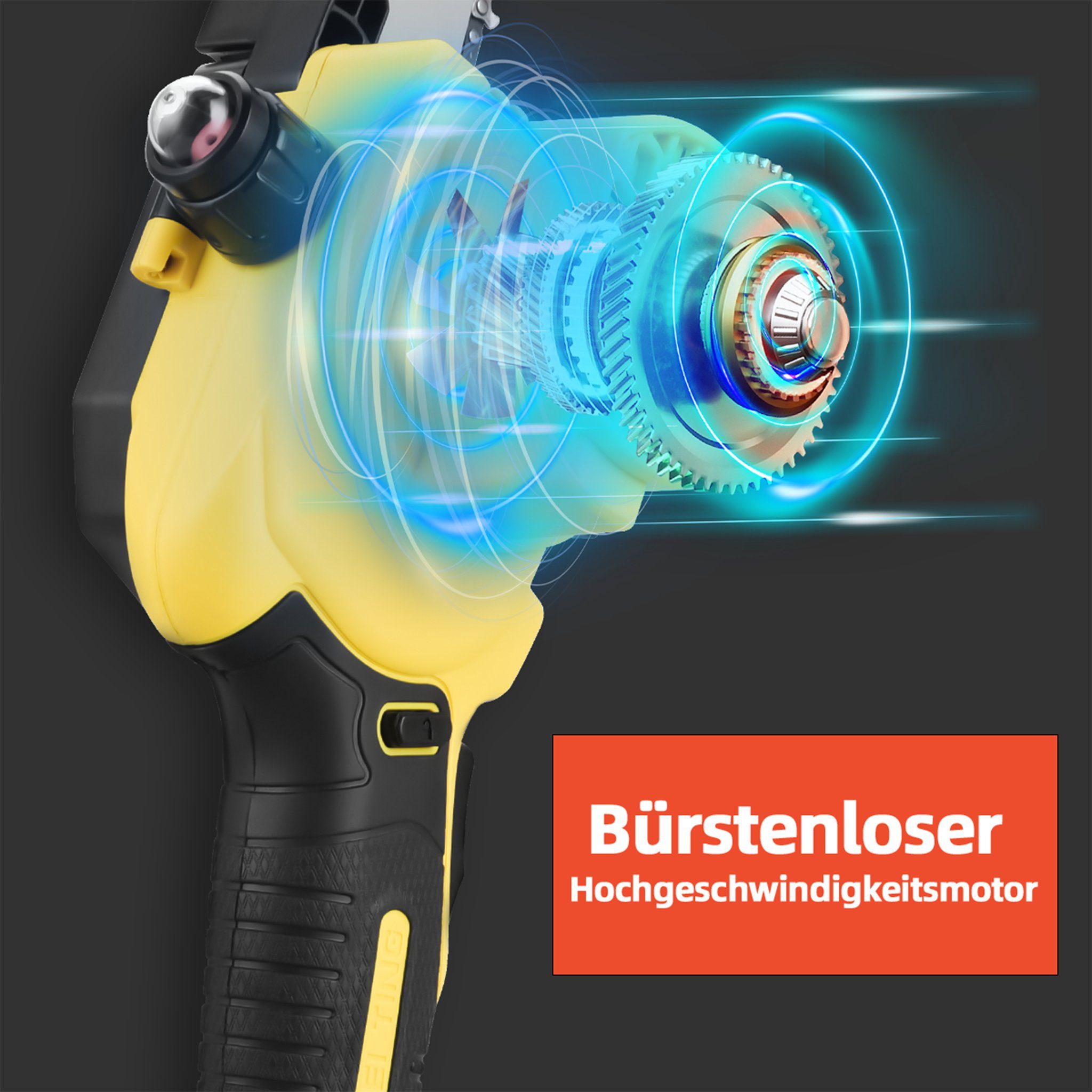 CkeyiN Akku-Kettensäge 6'' mini Kettensäge, 650W Bürstenlose Elektro-Kettensäge, 15 cm Schwertlänge, 6000 mAh Akku Säge mit 2 Ketten, 2 Akkus, für Astschere Holzschneidenz