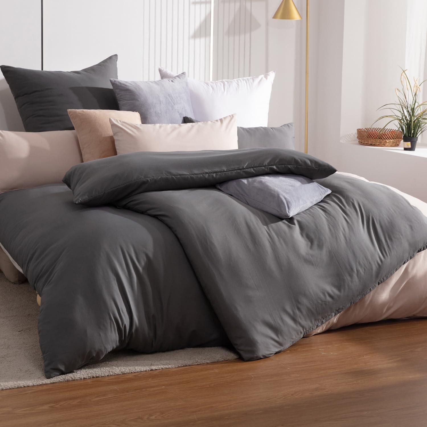 LuxusKollektion Bettwäsche Bettwäsche Mikrofaser Bettbezug 4 tlg 135 x 200 cm 01 Anthrazit