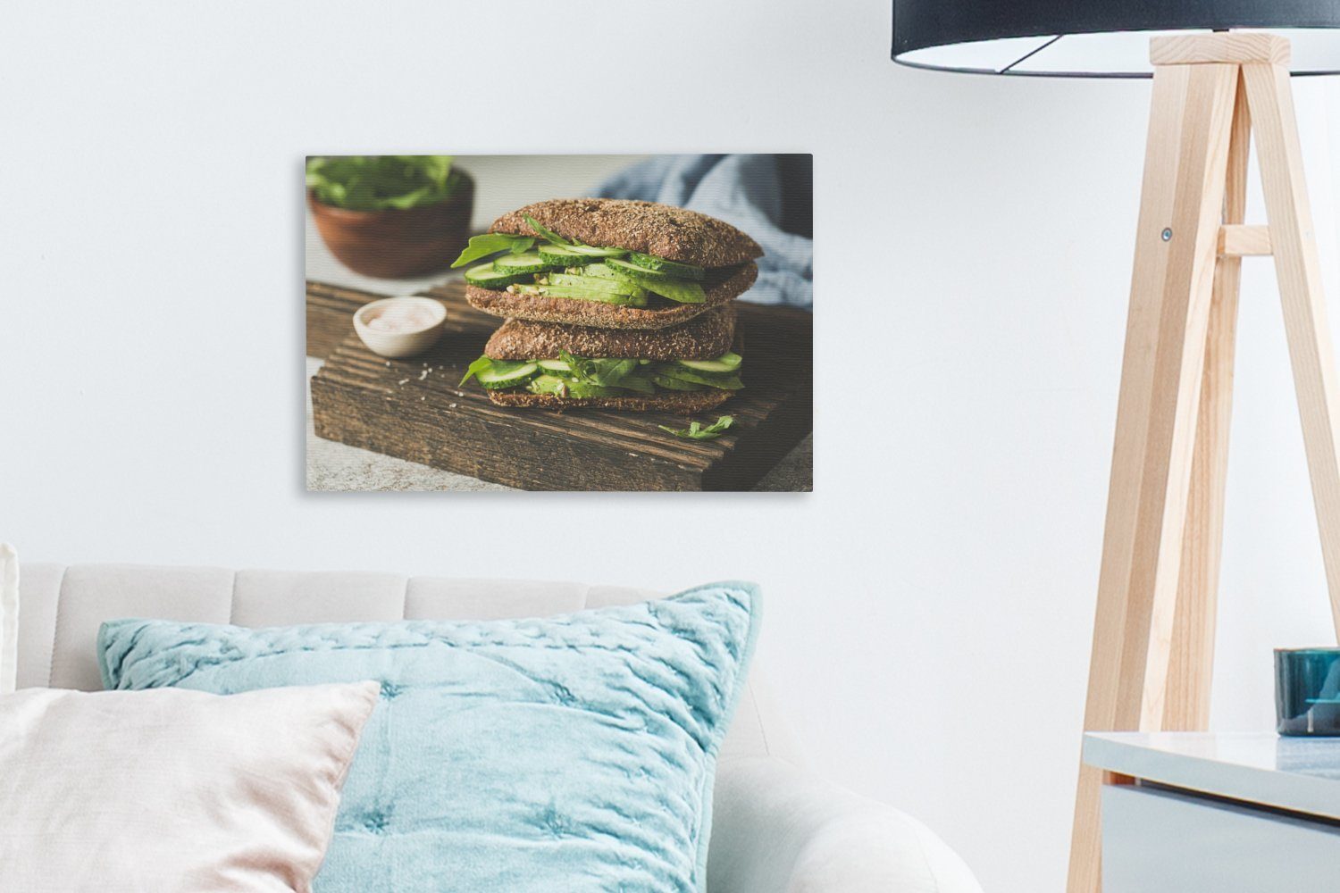 OneMillionCanvasses® Leinwandbild Veganes (1 Mittagessen Roggenbrot, cm Wanddeko, Wandbild auf Aufhängefertig, Leinwandbilder, 30x20 St)