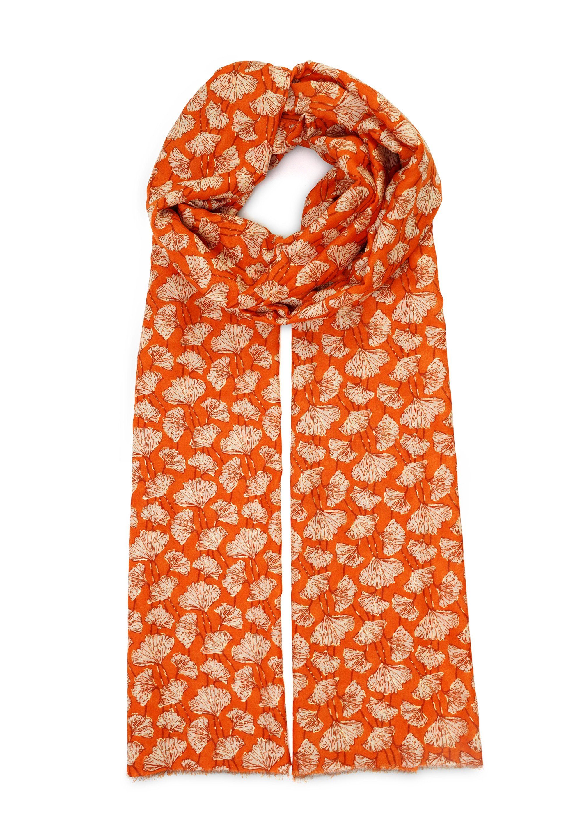 Modeschal und orange CLOVER, Botanik-Print mit Metallic-Effekt Harpa