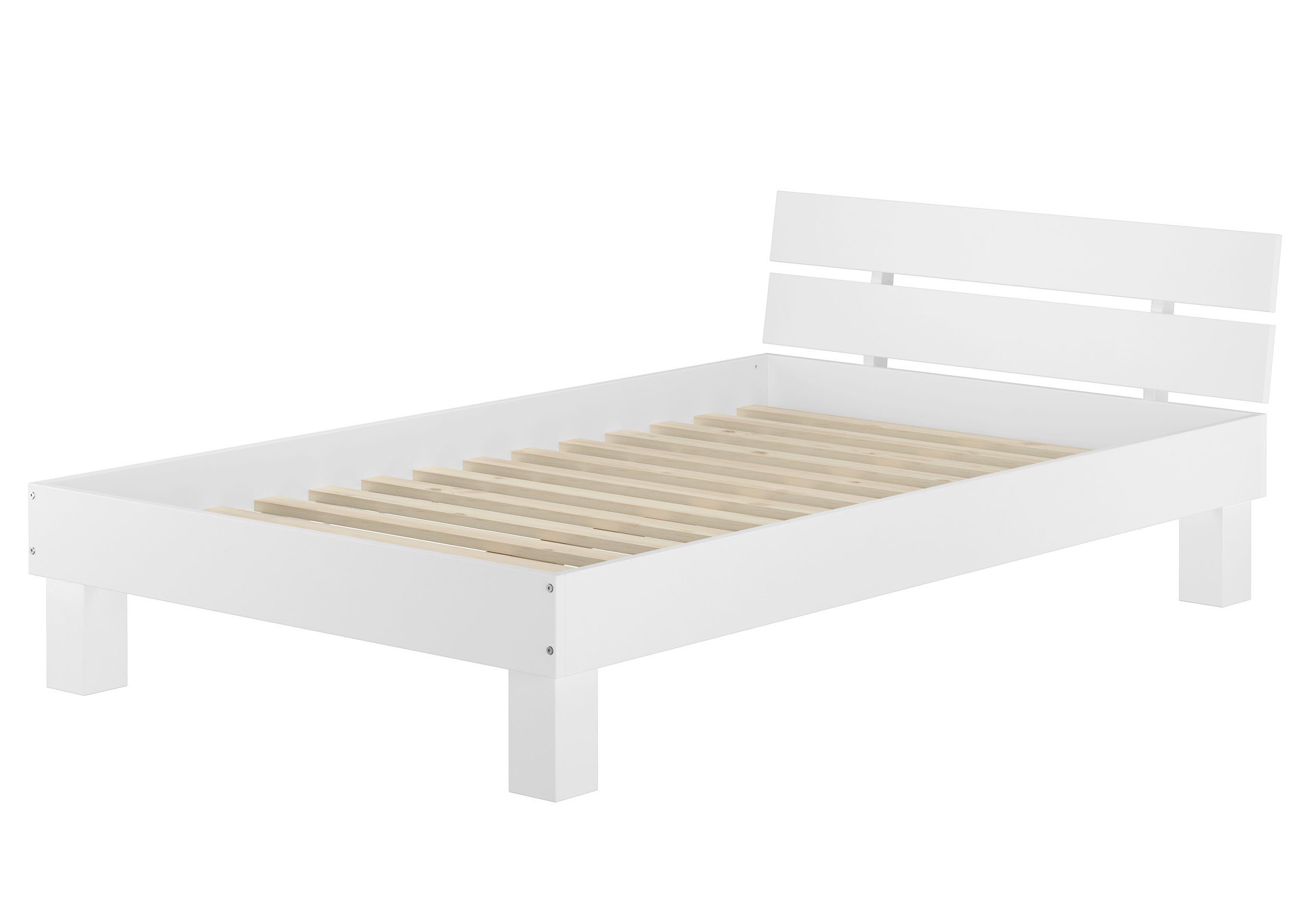 ERST-HOLZ Bett Breiteres Futonbett Bettrahmen Buche massiv weiß 120x200 mit Rollrost, Buchewaschweiß