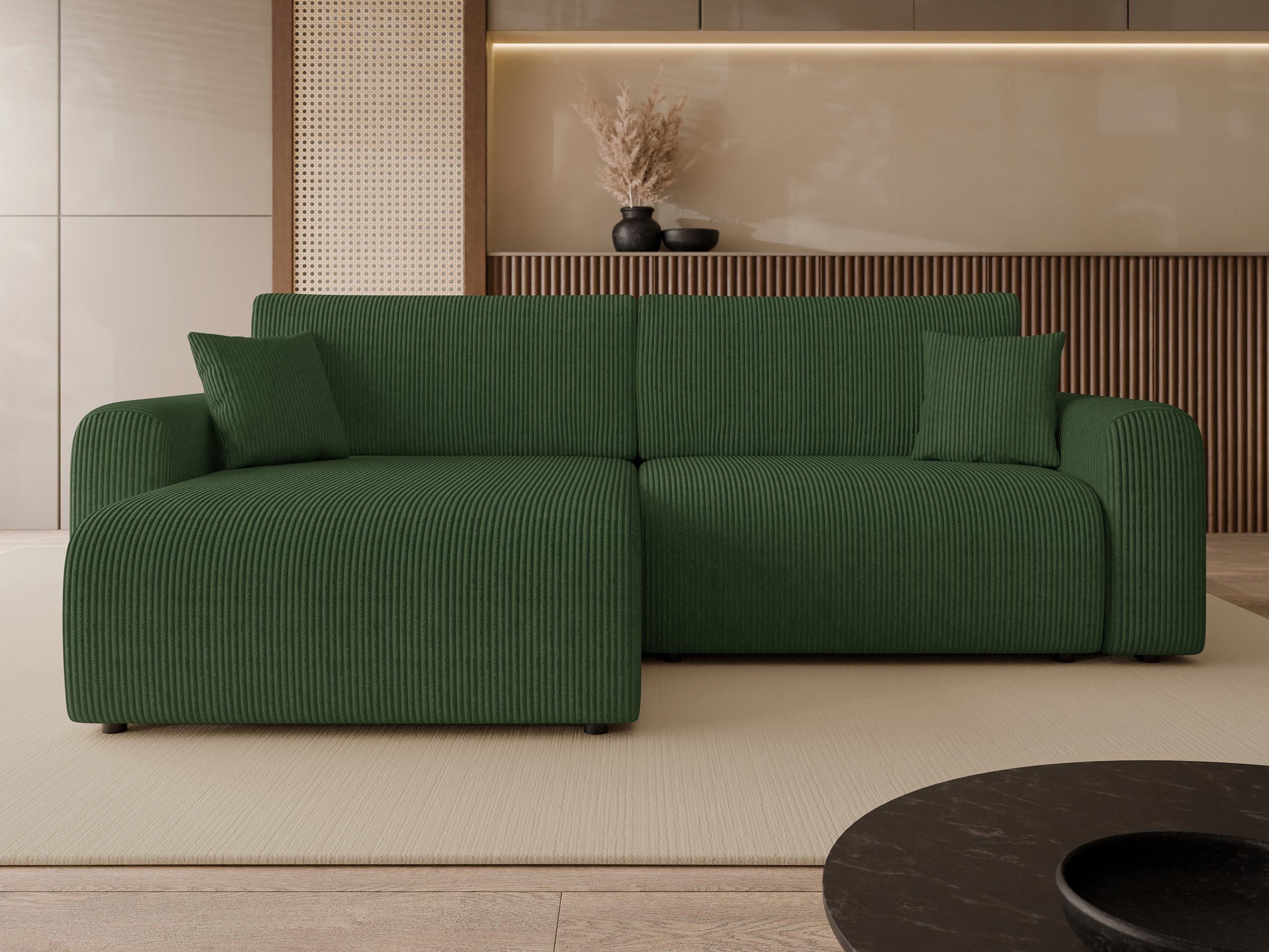 MIRJAN24 Ecksofa Floryn L Cord, mit Schlaffunktion und Bettkasten, mit zwei Dekokissen, 245x145x82 cm