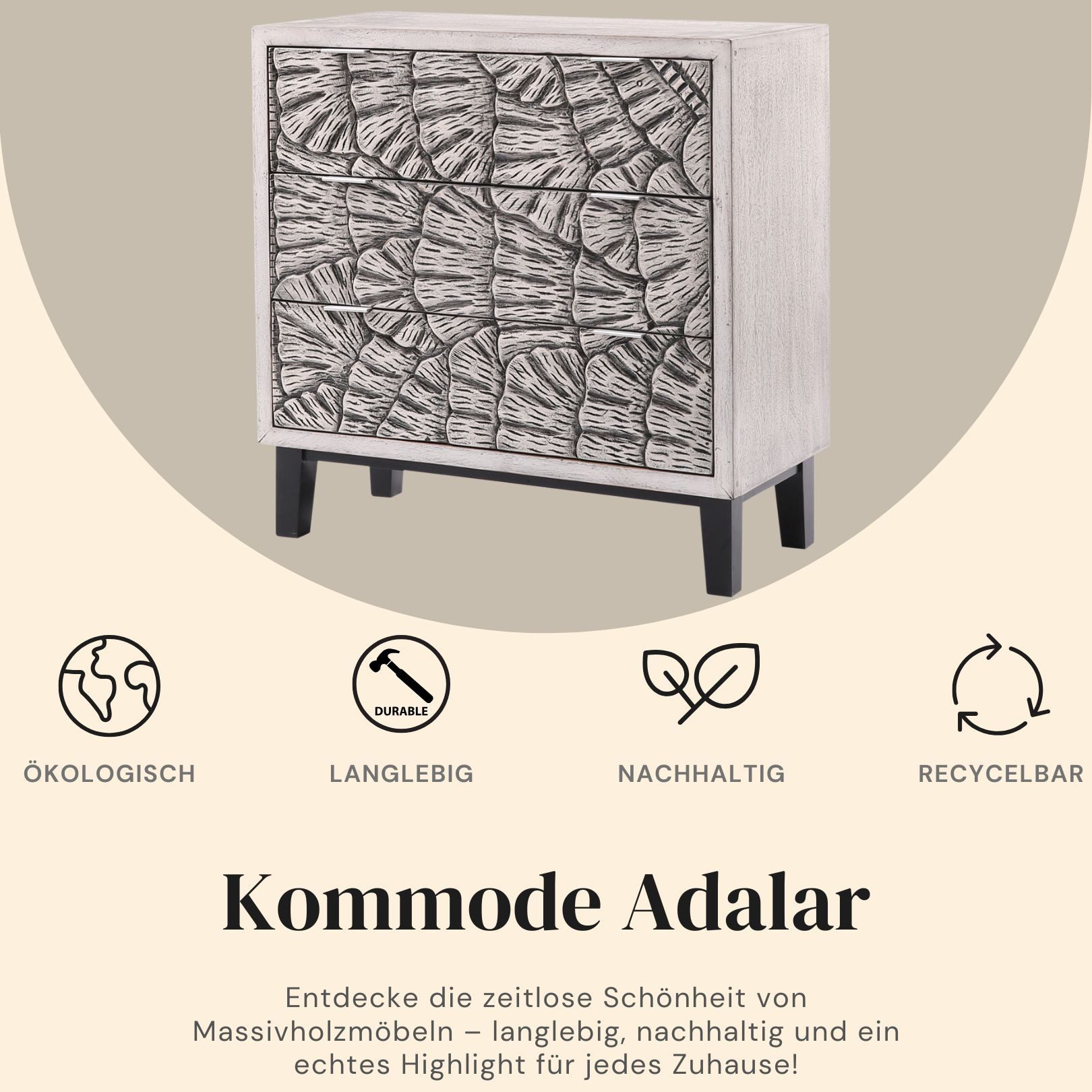 Marrakesch Orient & Mediterran Interior Kommode Kommode Adalar 80 cm Modern Rustic Design mit 3 Schubladen (1 St), Handarbeit