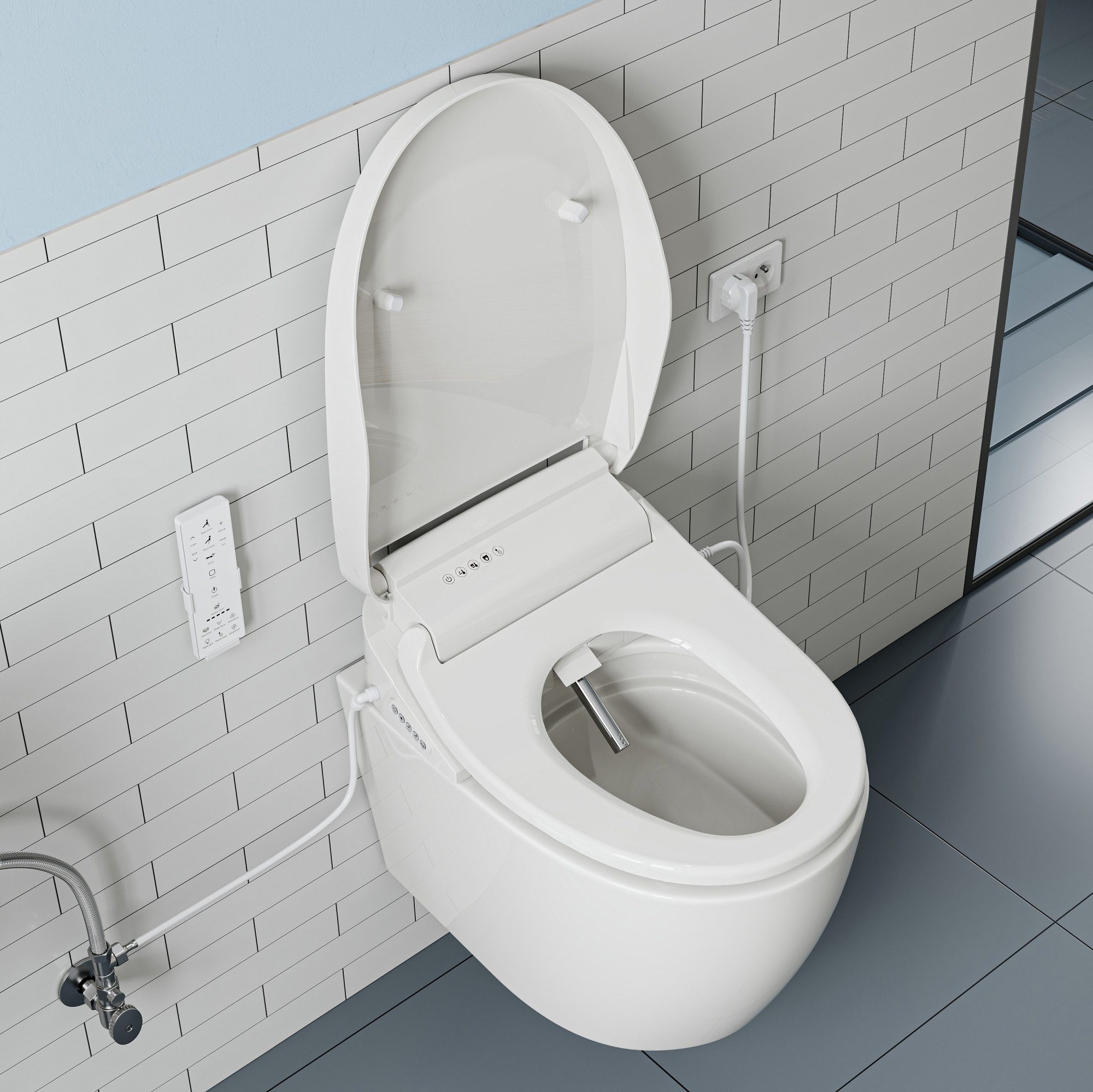 HOROW Dusch-WC Spülrandloses Hänge WC mit Bidet Funktion und Smart Toilettendeckel, wandhangend , Abgang Dusch WC, SET, Nachtlicht, Desodorierung, Trockner, Durchlauferhitzer