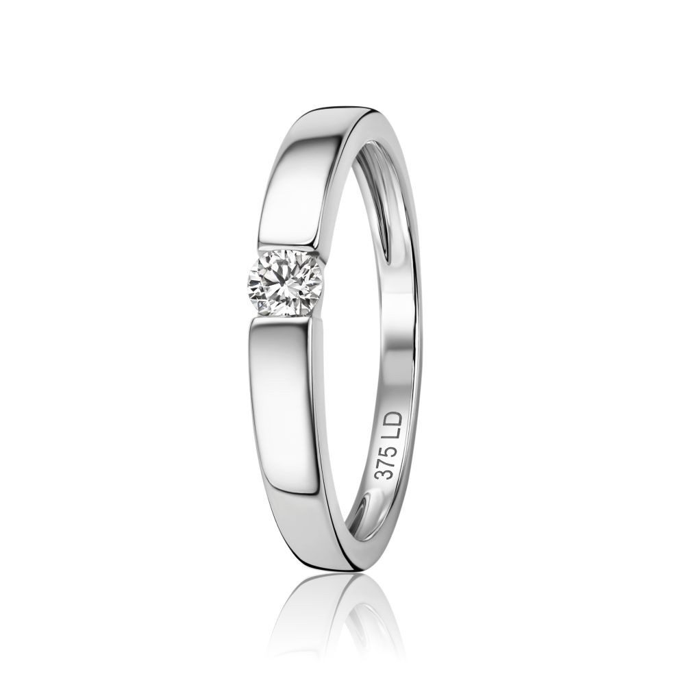 Miore Verlobungsring für Damen 9K (375) Weißgold mit Solitär Diamant 0,05 oder 0,10 ct, in Spannfassung - Echtgold