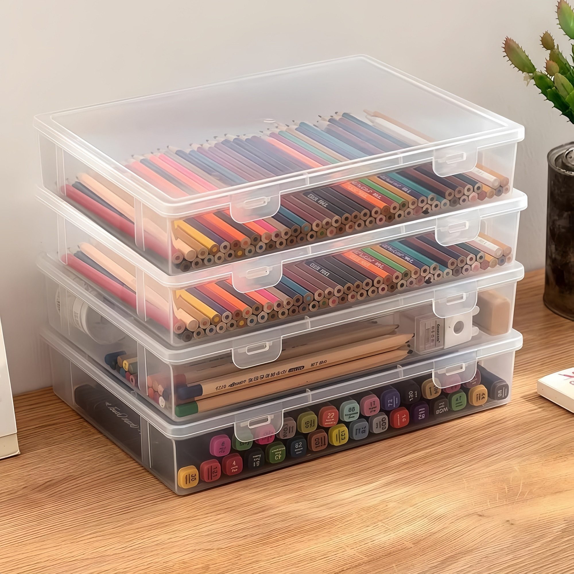 FOUORTUNATE-BEE Aufbewahrungsbox 4er Set große Aufbewahrungsboxen mit Deckel, stapelbar (4 St), 4 stabile Boxen für Bürobedarf, …