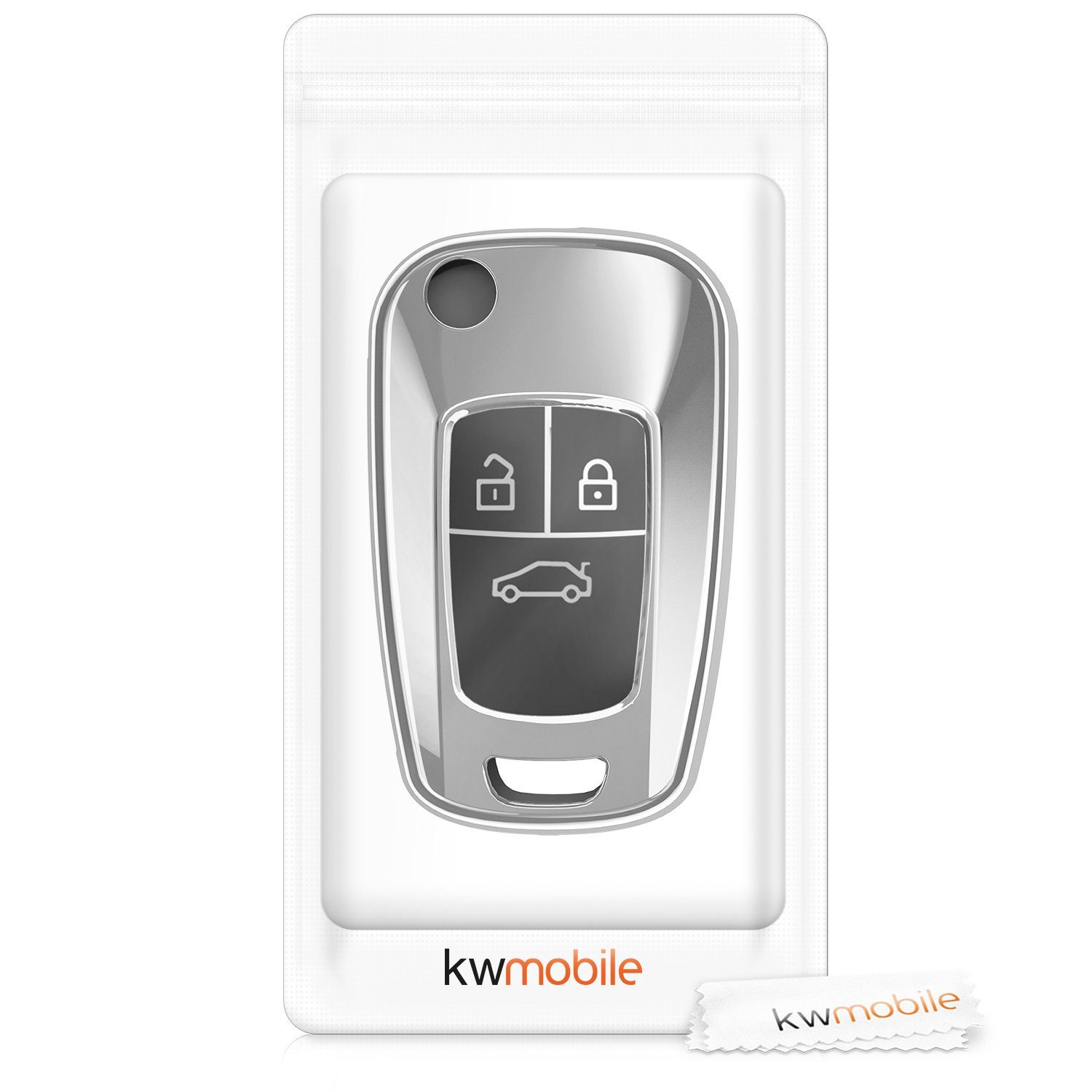 kwmobile Schlüsseltasche Autoschlüssel Hülle für Case Hochglanz Cover Schlüssel Silikon Schlüsselhülle Opel, Silber