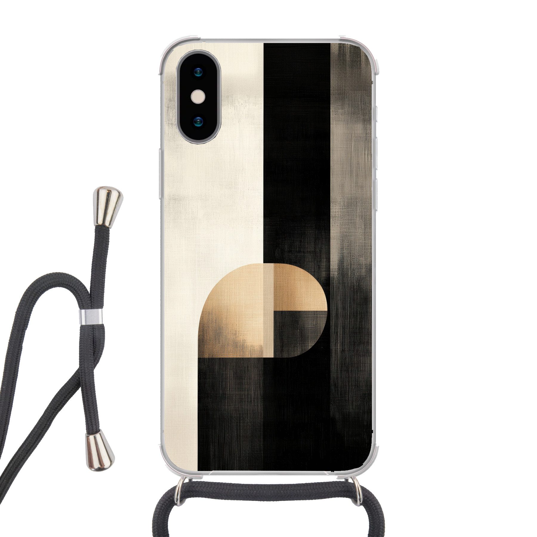 MuchoWow Handyhülle für Apple iPhone X Formen - Modern - Schwarz, Tragbare Handyhüllen mit Kette zum umhängen, Handykette Handyband