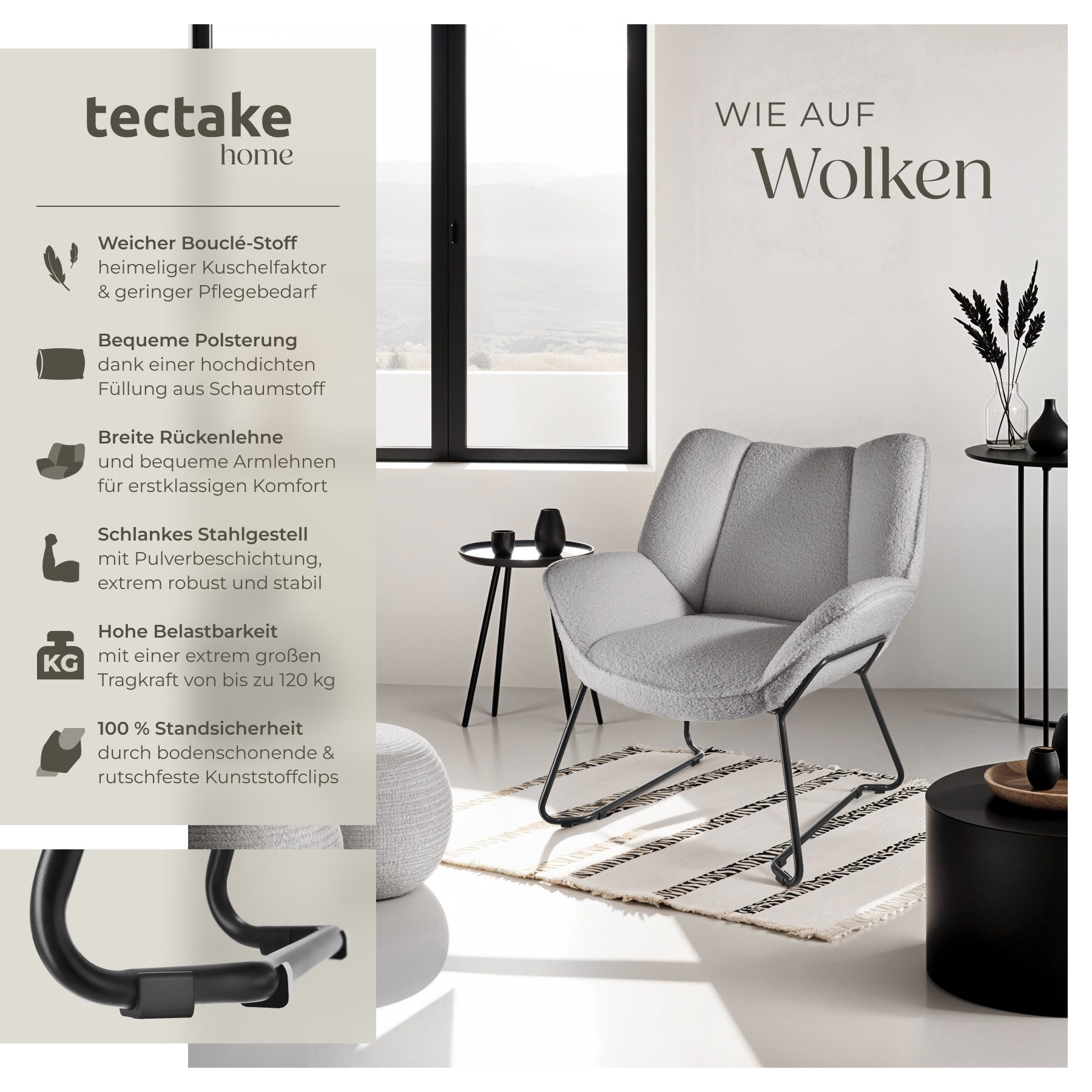 tectake Esszimmerstuhl Sessel Kjeld Bouclé, gepolstert, günstig online kaufen
