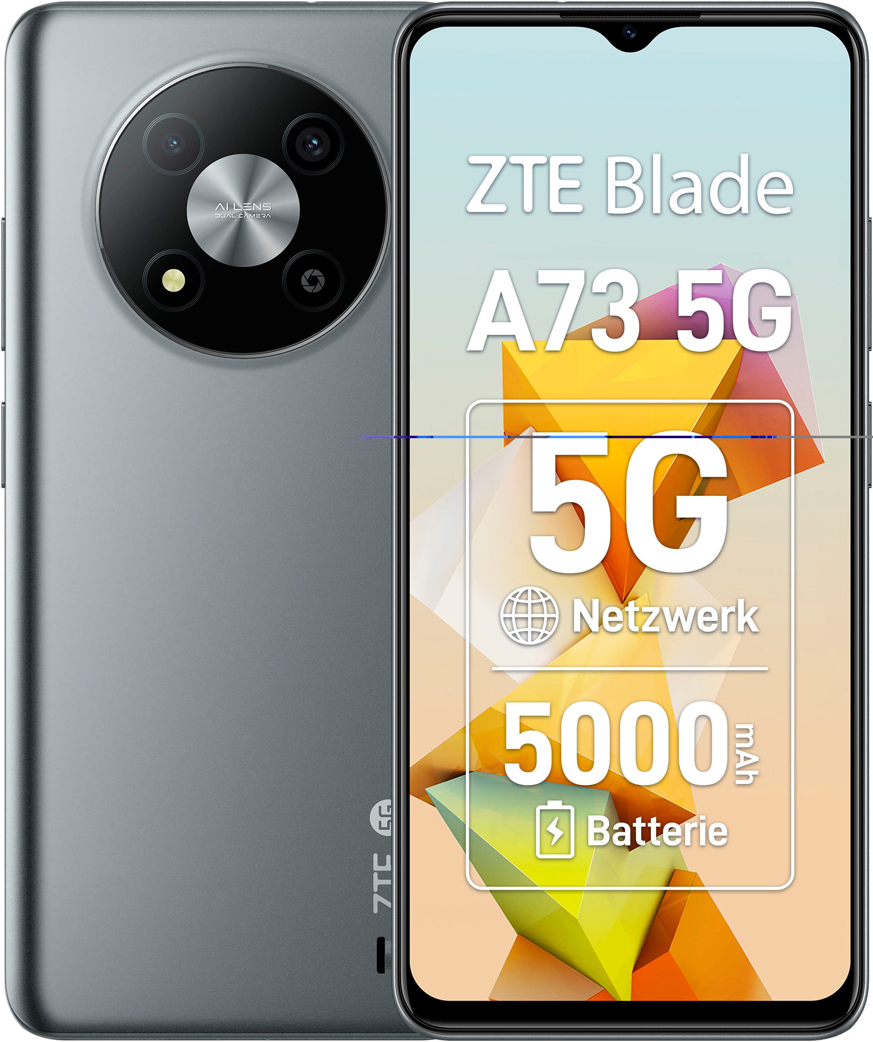 ZTE Blade A73 5G Smartphone (16,56 cm/6,52 Zoll, 128 GB Speicherplatz, 50 MP Kamera)