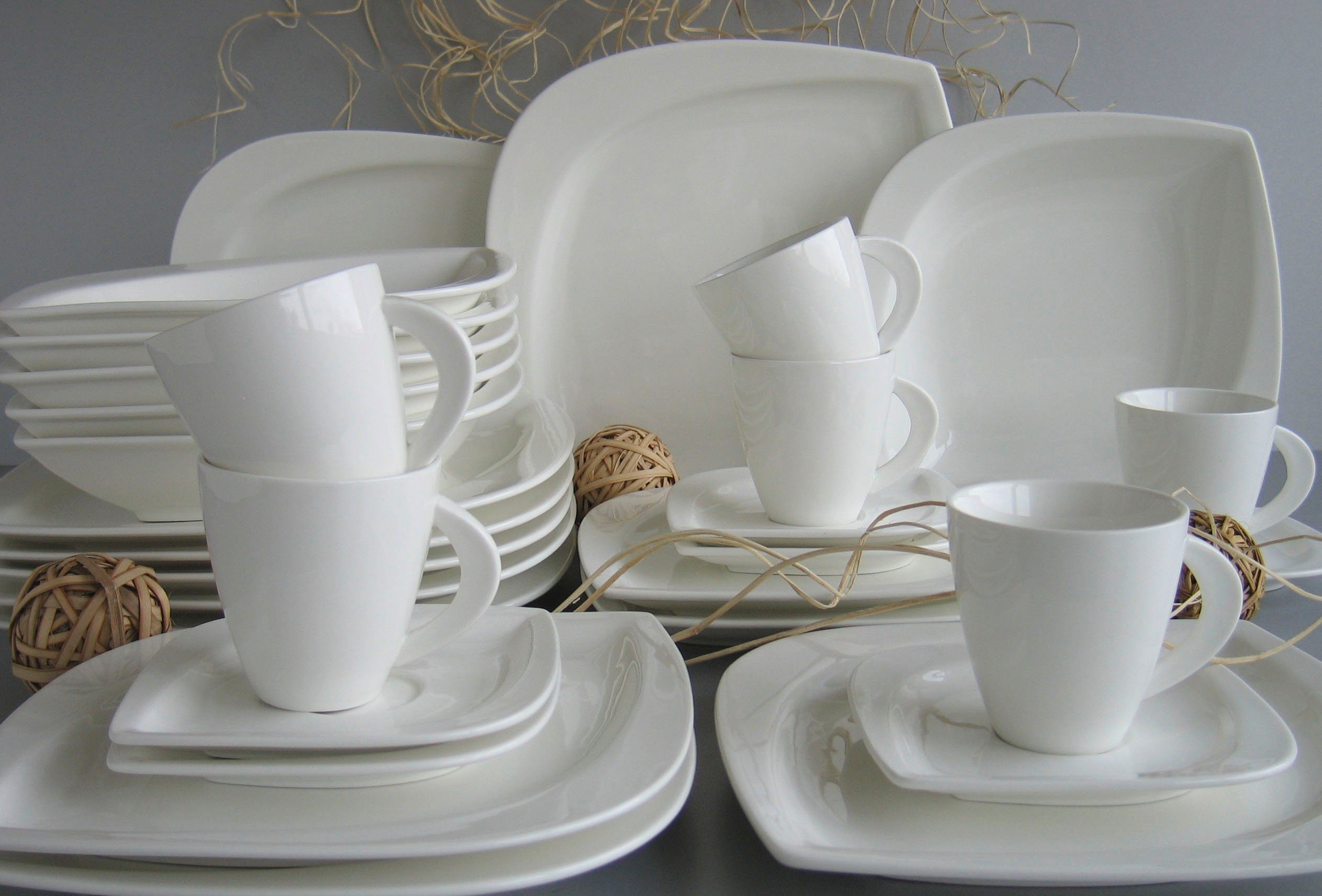 30 6 Geschirr-Set Service, Kombiservice Personen, (30-tlg), elegante für Teile, Melbourne Personen CreaTable Blattform, 6 Porzellan,