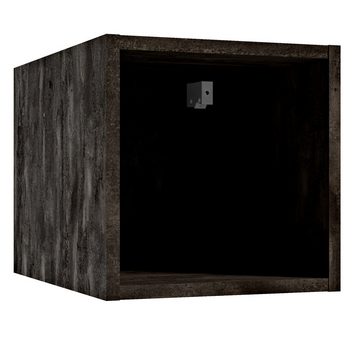 Lomadox Badmöbel-Set MESSINA-107, (Spar-Set, 0-St), weiß Hochglanz lackiert mit Beton Dunkel und Metallgriffe in schwarz