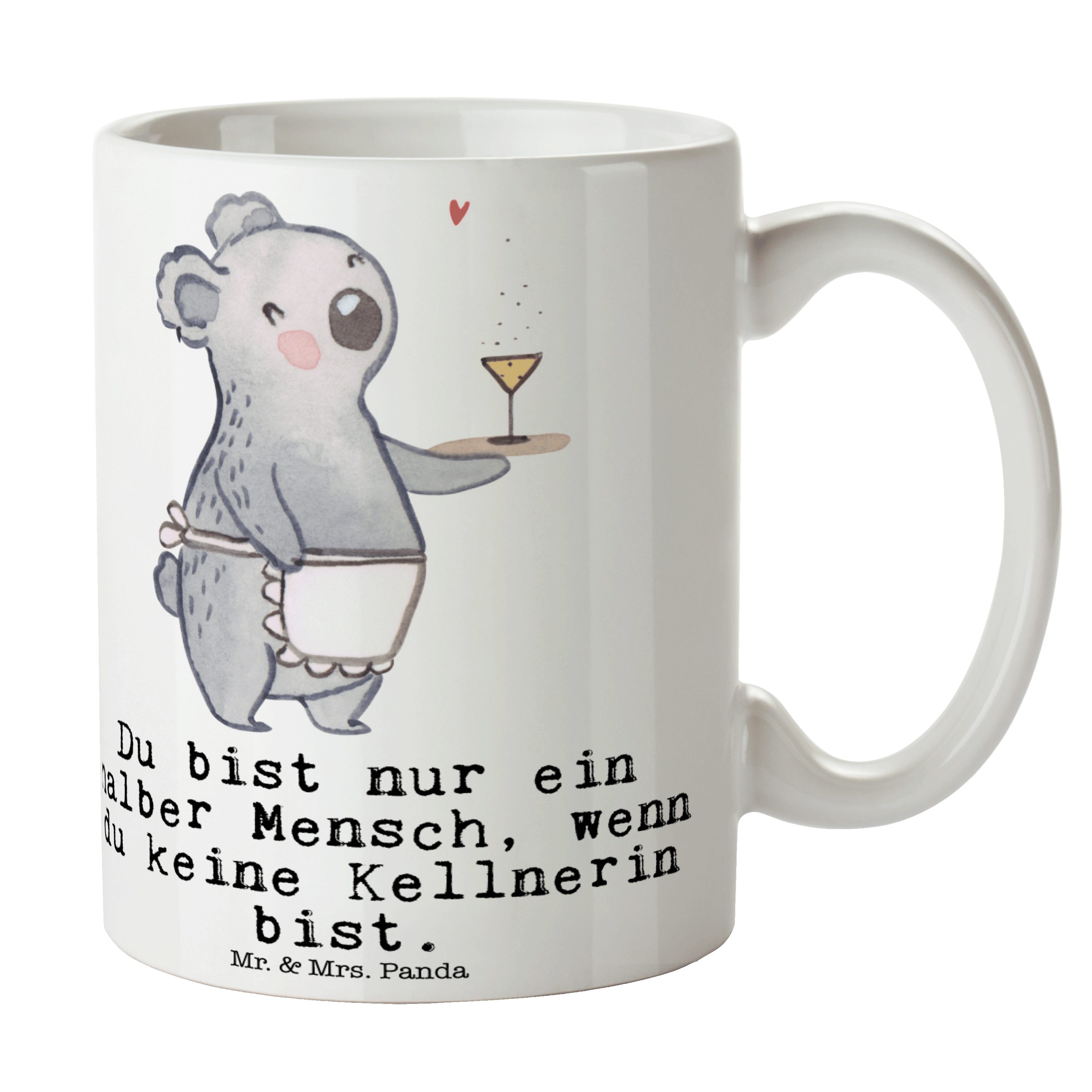 Mr. Panda Tasse Servicekraft, Abschied, Herz Geschenk, Kellnerin - Mrs. mit - & Keramik Weiß yummy,