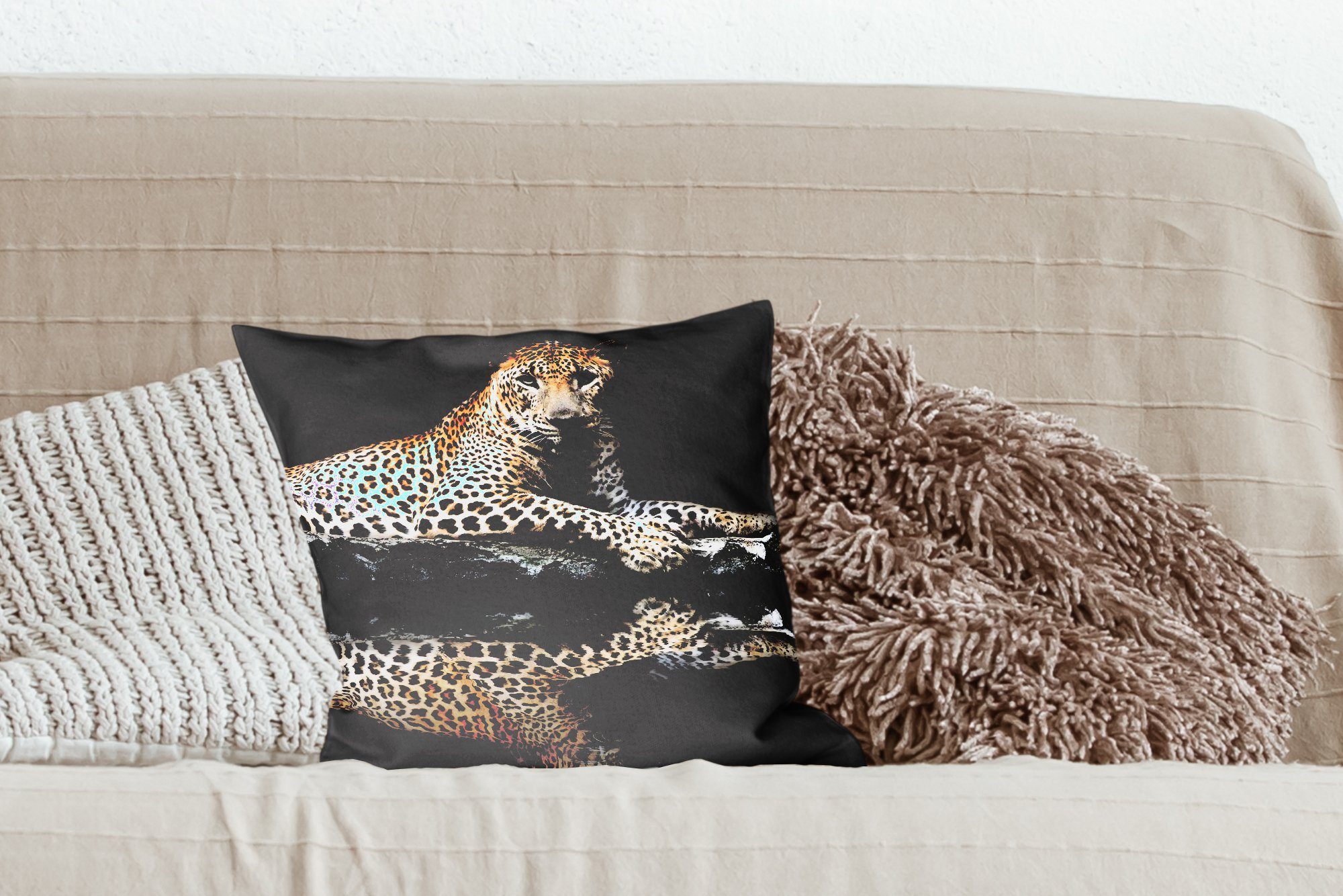 mit Schlafzimmer, für Wohzimmer, Dekokissen Wald, MuchoWow Wasser Zierkissen Leopard Sofakissen - Deko, Füllung -