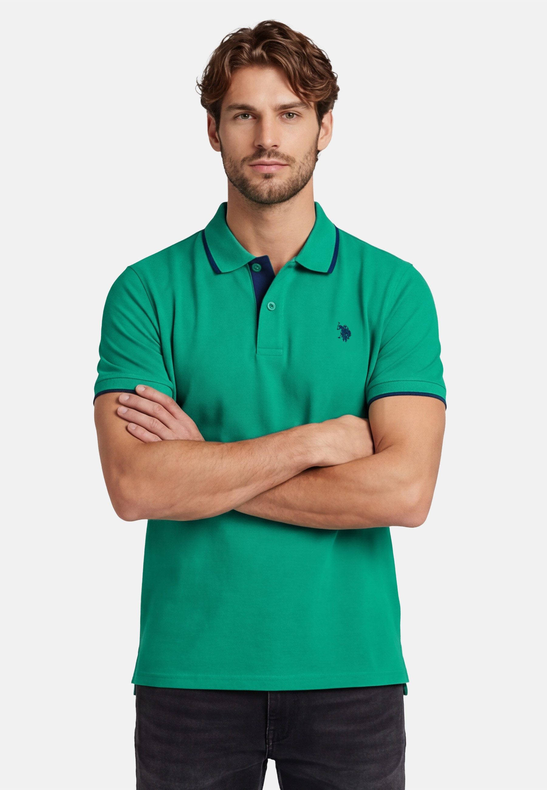 U.S. Polo Assn. Poloshirt USKayle – Classic Fit kurzarm mit Logo-Stickerei Mit Flachstrick-Kragen, Knopfleiste und elastischer Baumwollmischung