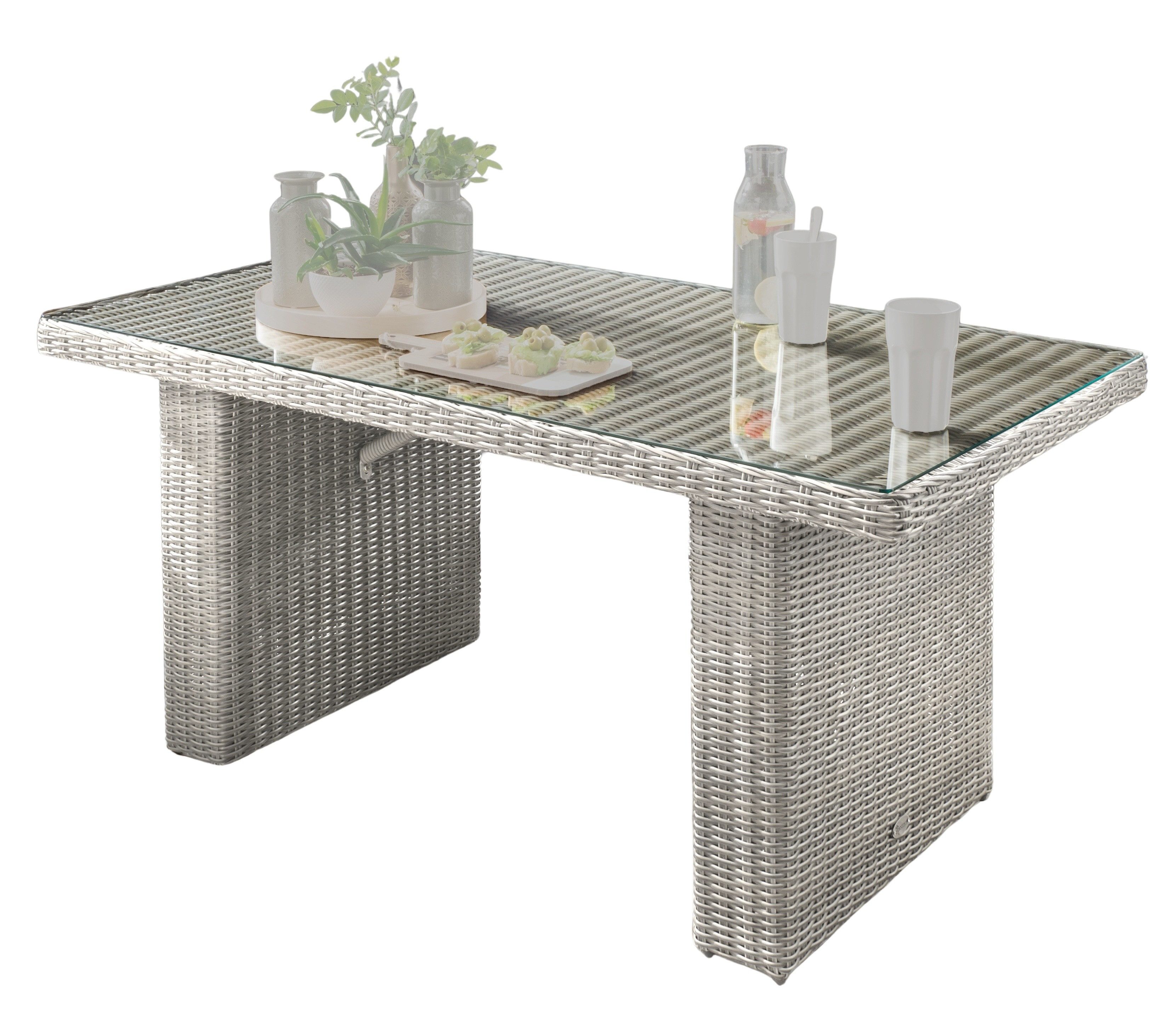 Destiny Gartentisch RIVIERA, Polyrattan, 140x67cm, mit aufgelegter Glasplatte