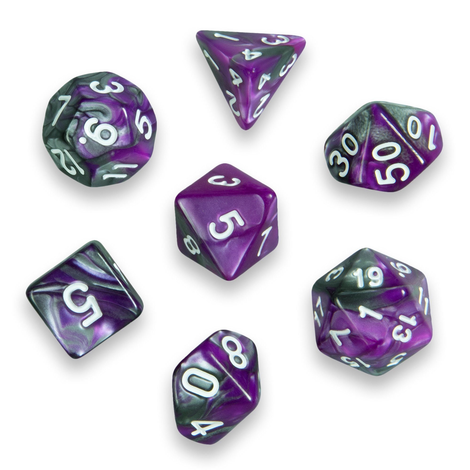 SHIBBY Spielesammlung 7 polyedrische DND Würfel in dichromatisch - mit Beutel