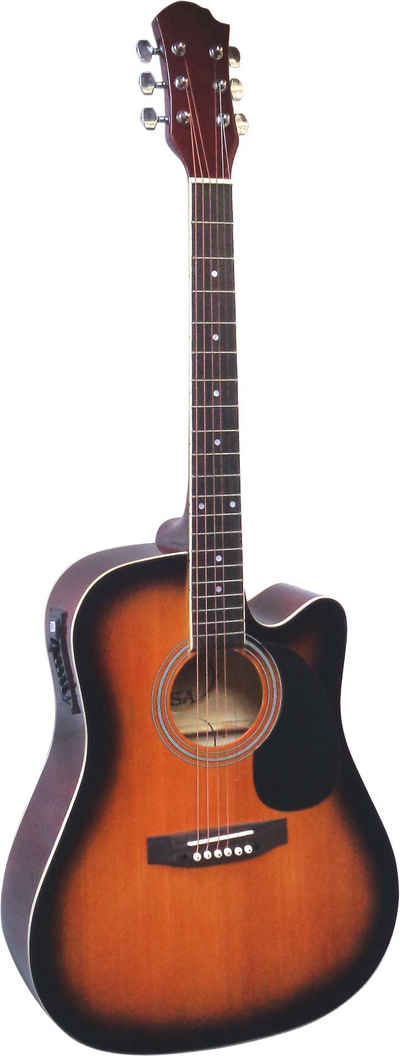 MSA Akustikgitarre 4/4 Western Gitarre mit Tonabnehmer und aktiver Elektronik - Cutaway
